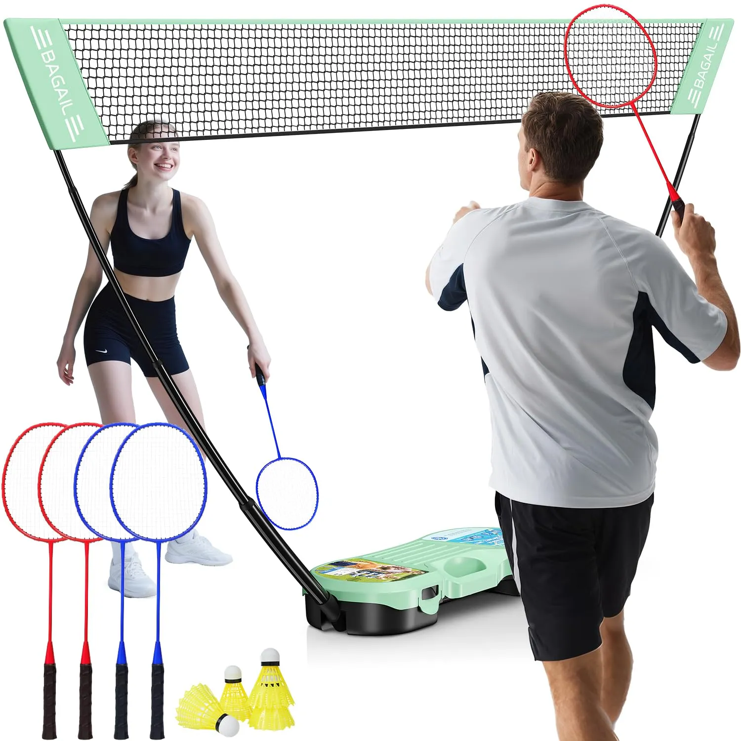 BAGAIL Set da Badminton Portatile con Rete, Racchette e Volani