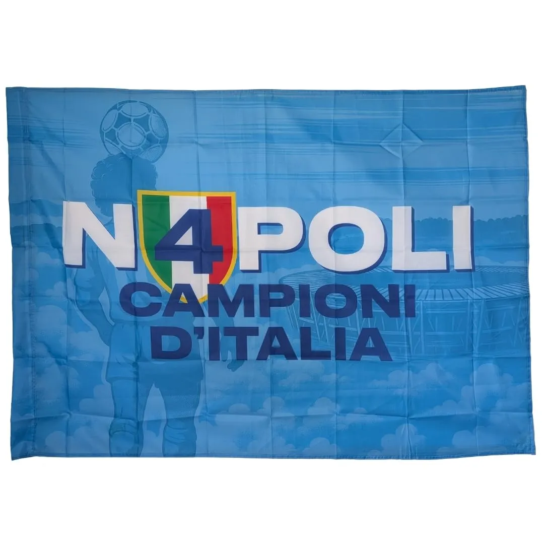 Bandiera Napoli 4 Scudetto 140 x 100 cm - Celebra il Trionfo Azzurro Stagione 2024/25