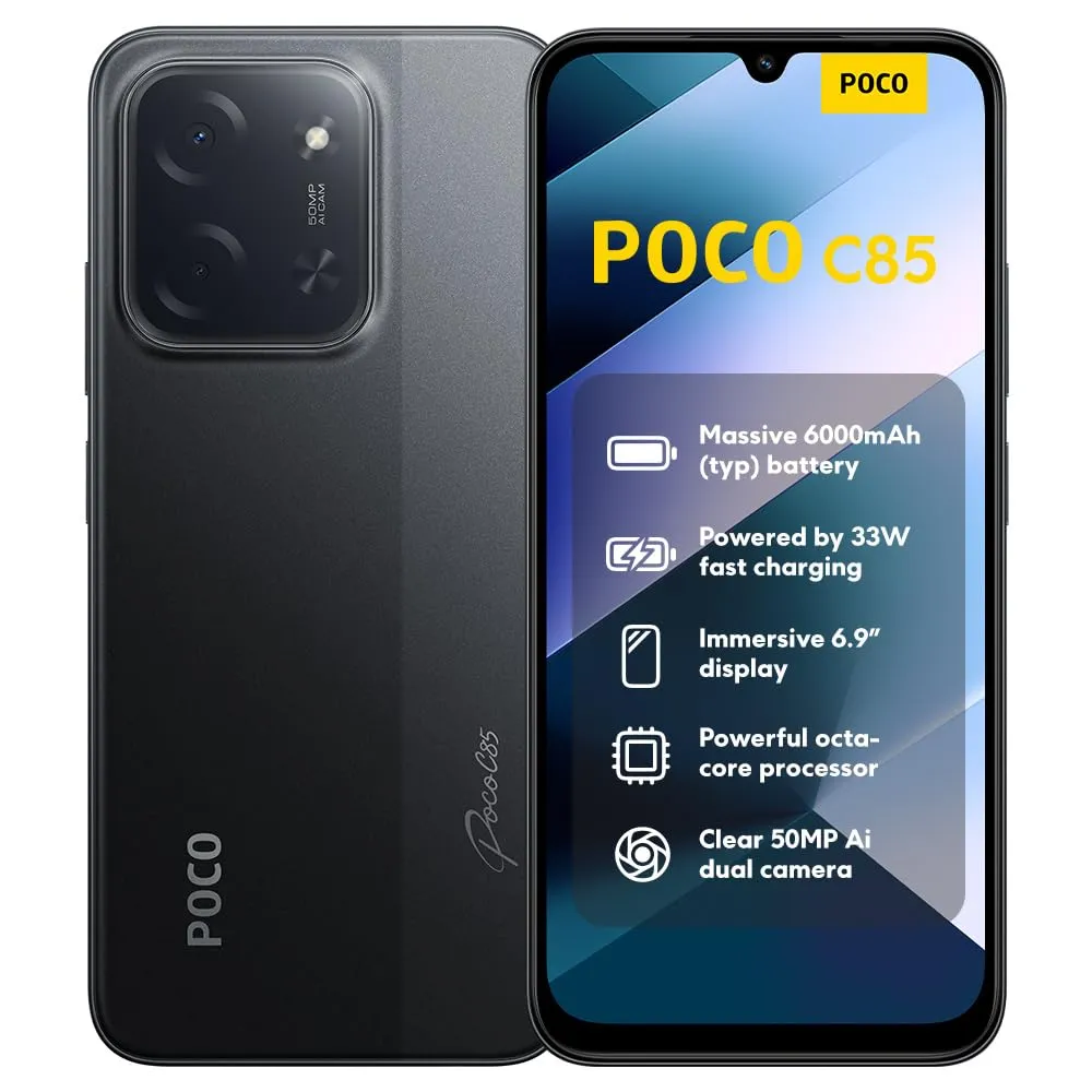 Xiaomi POCO C85 Nero, Smartphone 8+256GB, Display 6.9" 120Hz, Batteria 6000mAh