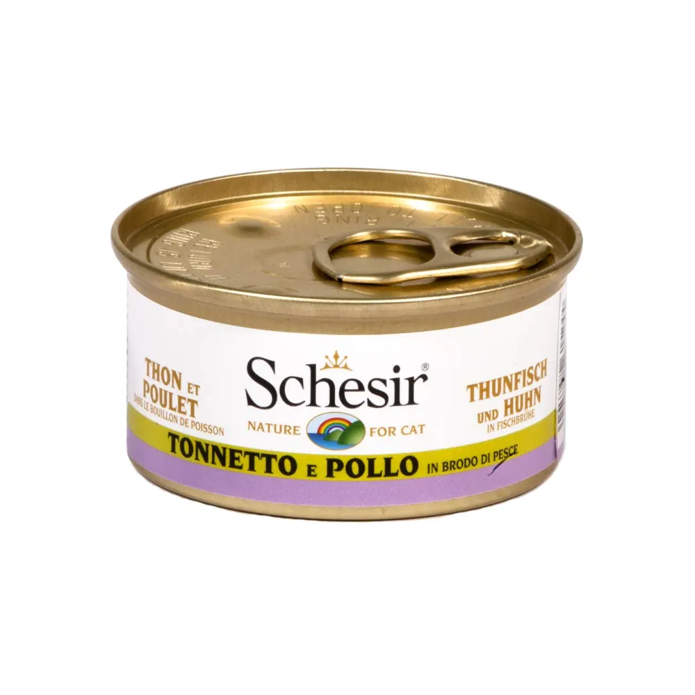 Schesir Tonno con Pollo in Brodo per Gatti Adulti - 24 Lattine da 70g