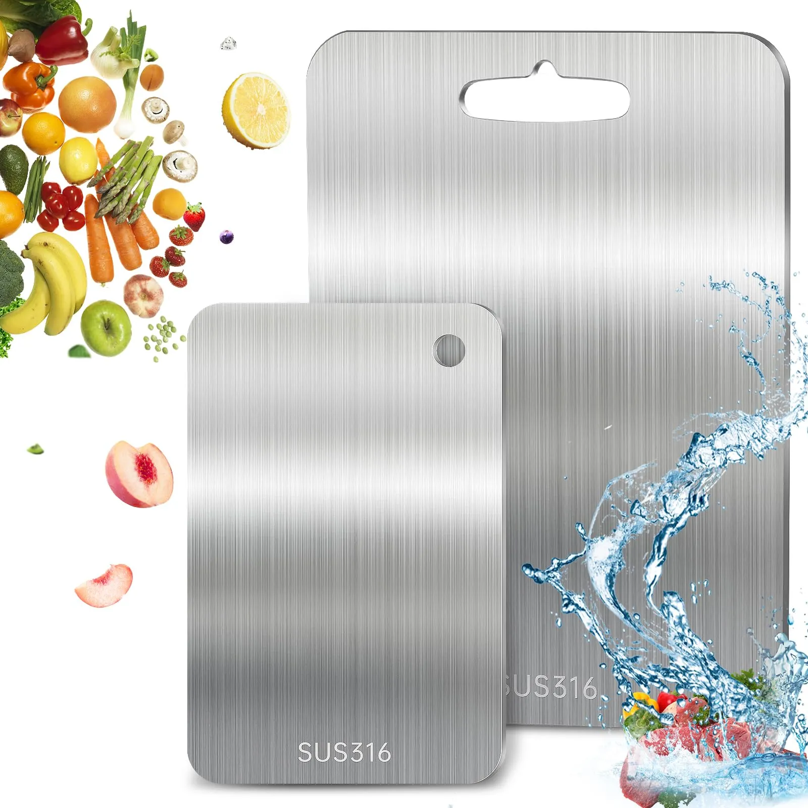 Set di 2 Taglieri in Acciaio Inox 316 per Alimenti