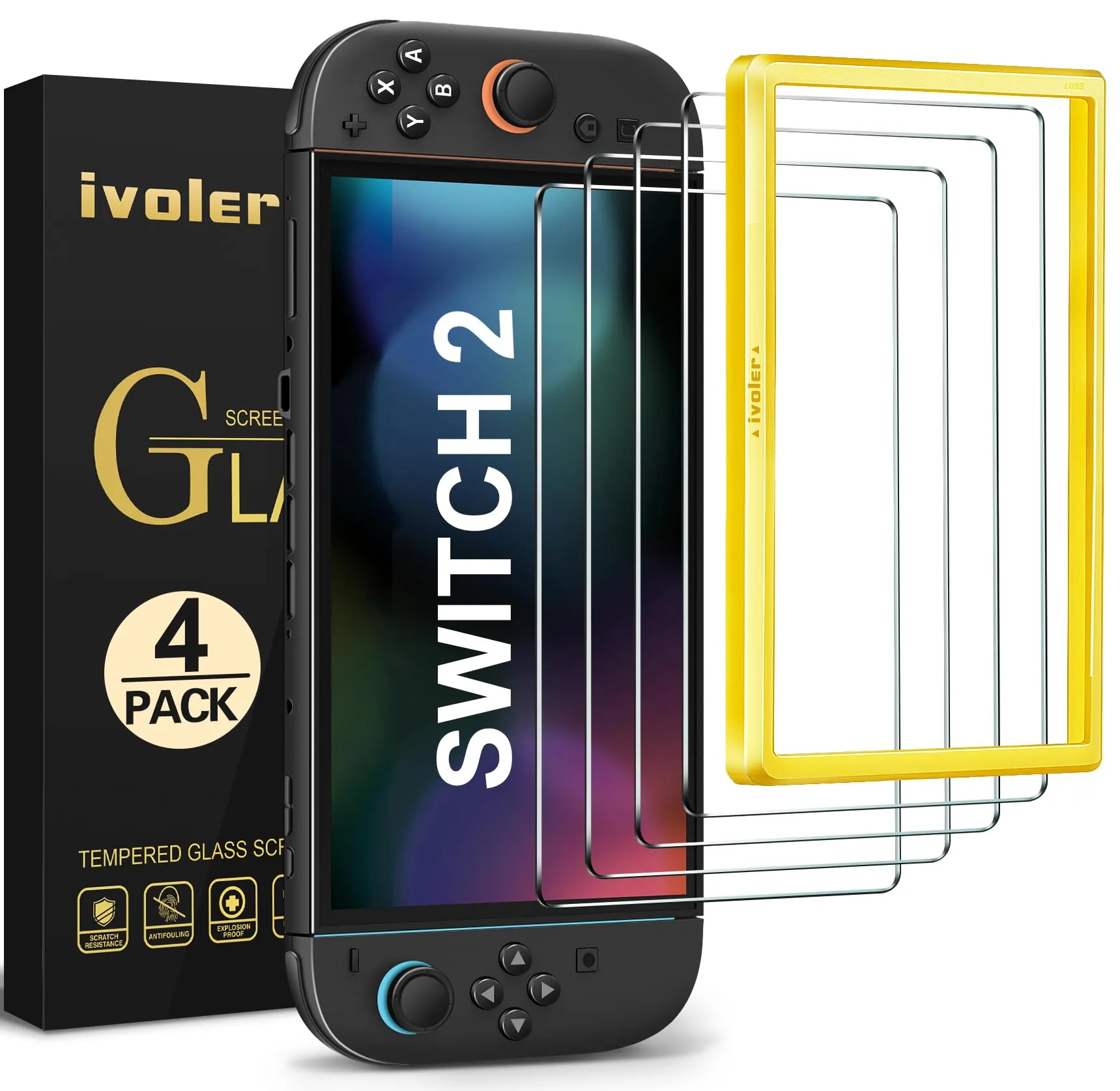iVoler 4 Pezzi Pellicola Vetro Temperato Compatibile con Nintendo Switch 2 Model 2025, Strumento di Installazione Incluso, Pellicola Protettiva Protezione Schermo Anti Graffio