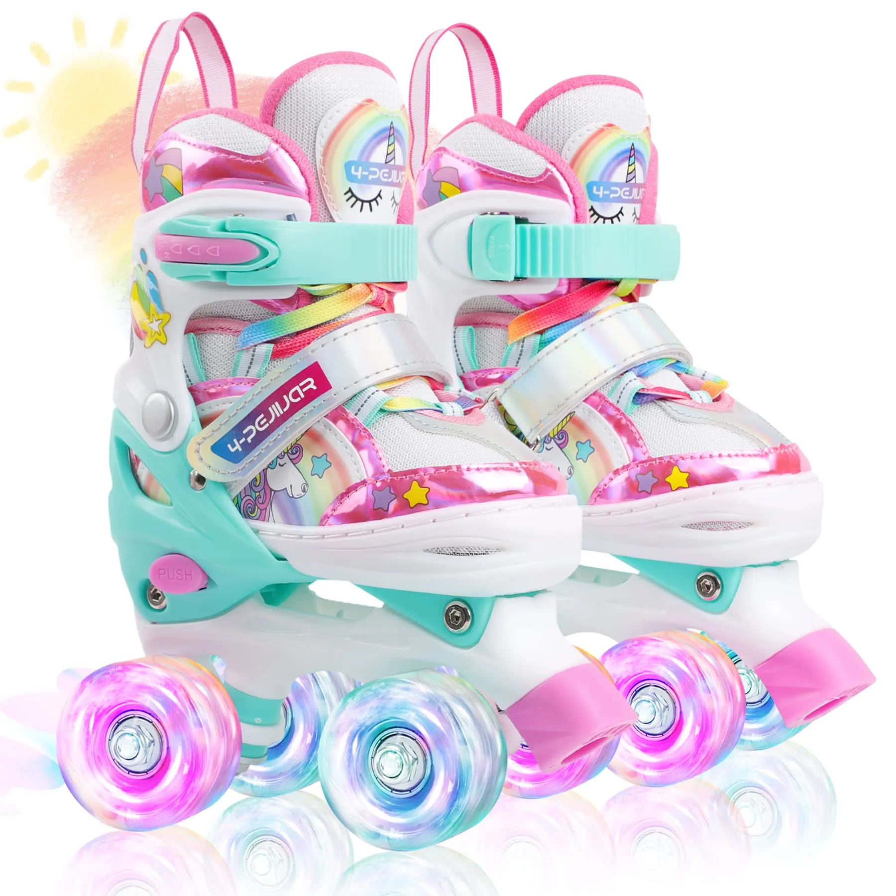 Pattini a Rotelle Bambina Unicorno Regolabili con LED