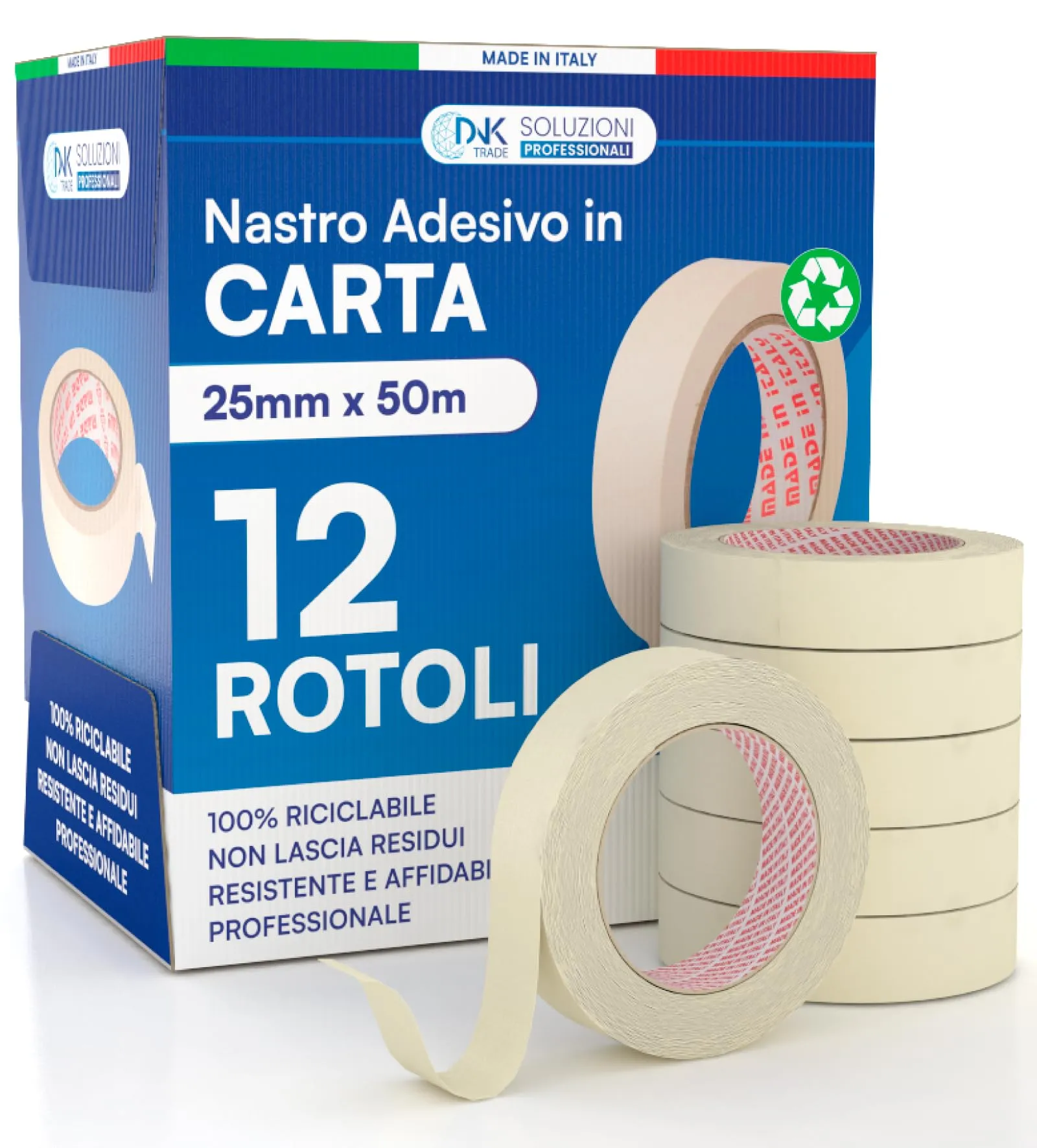 DNK TRADE Nastro di Carta - 12 Rotoli da 25mm x 50m