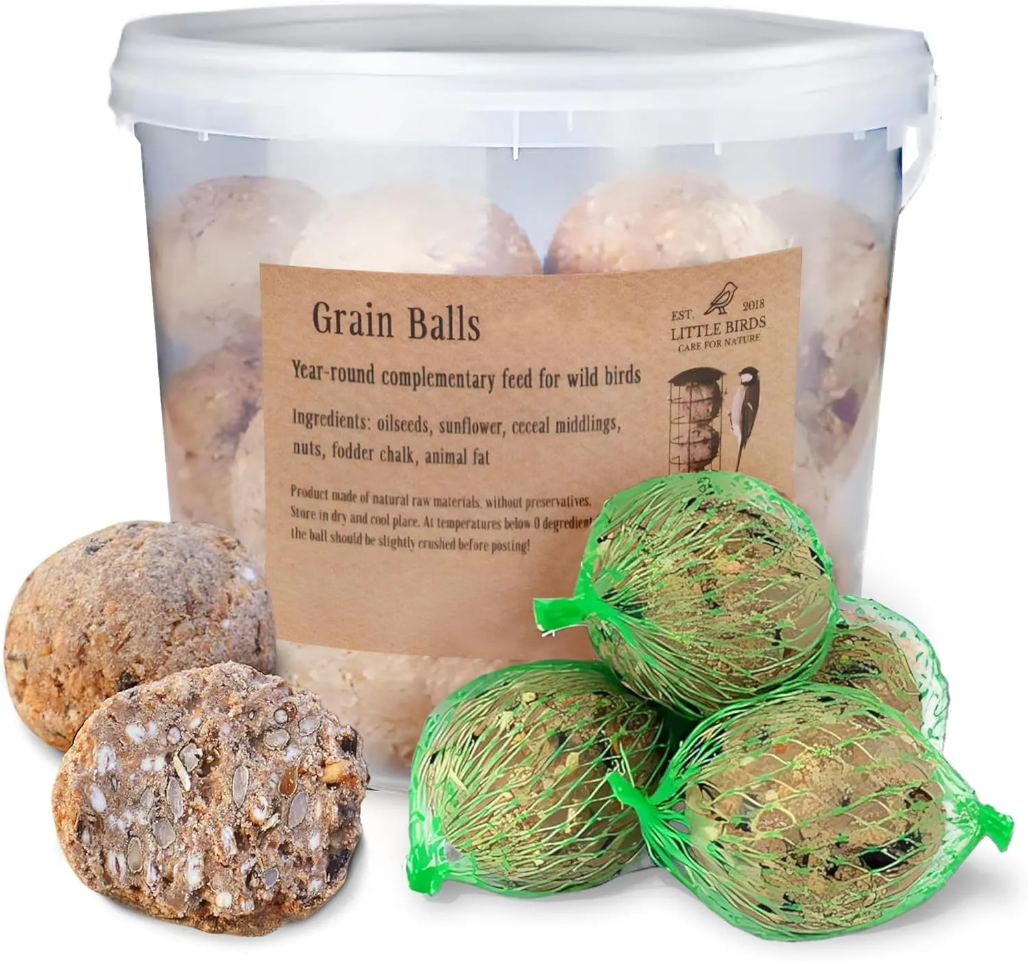 Care4Nature 30 Palline di Grasso per Uccelli Selvatici con Rete