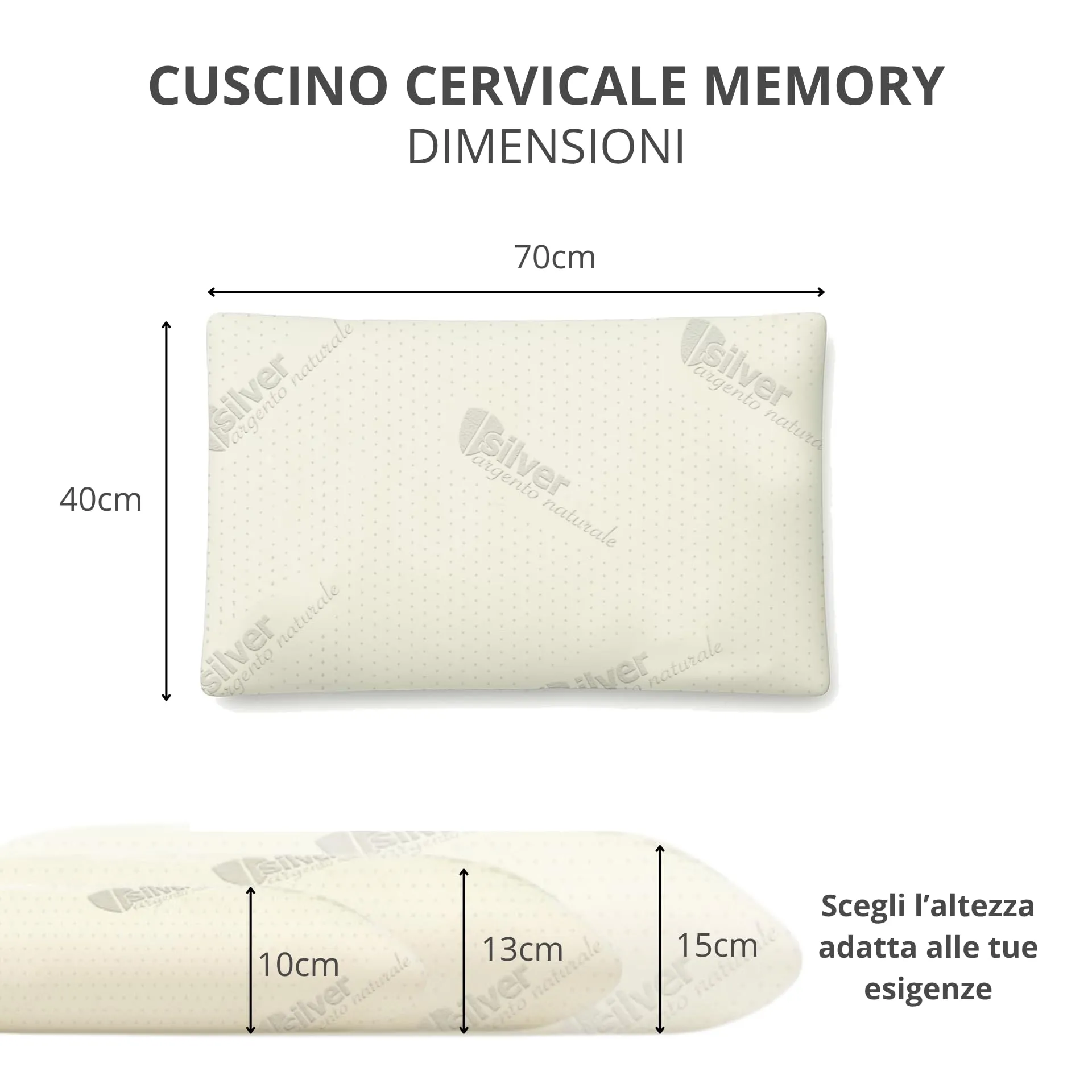 Cuscino Ergonomico in Memory Foam con Argento Naturale - Comfort e Supporto per un Sonno Rigenerante