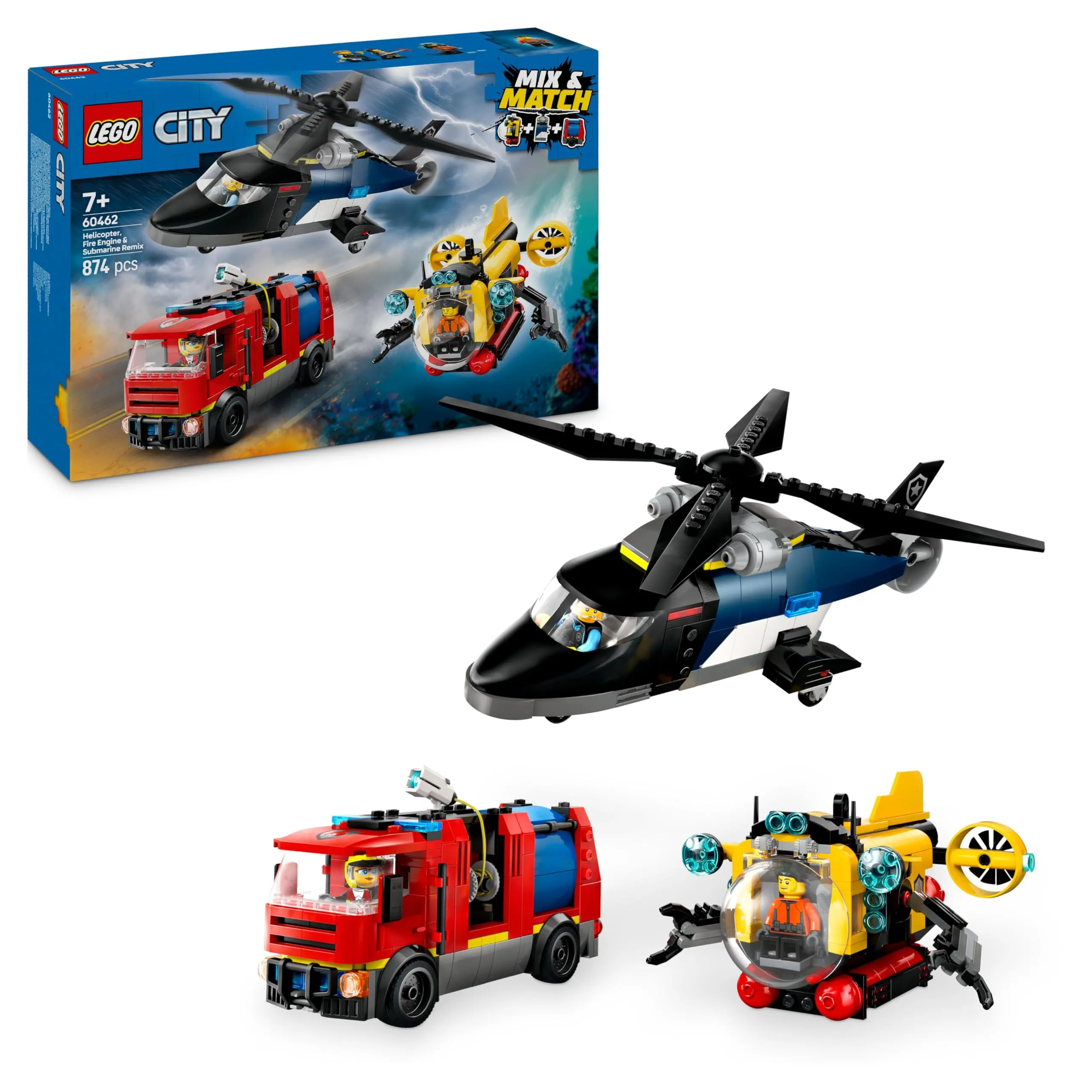 LEGO City 3in1 Elicottero, Autopompa e Sottomarino