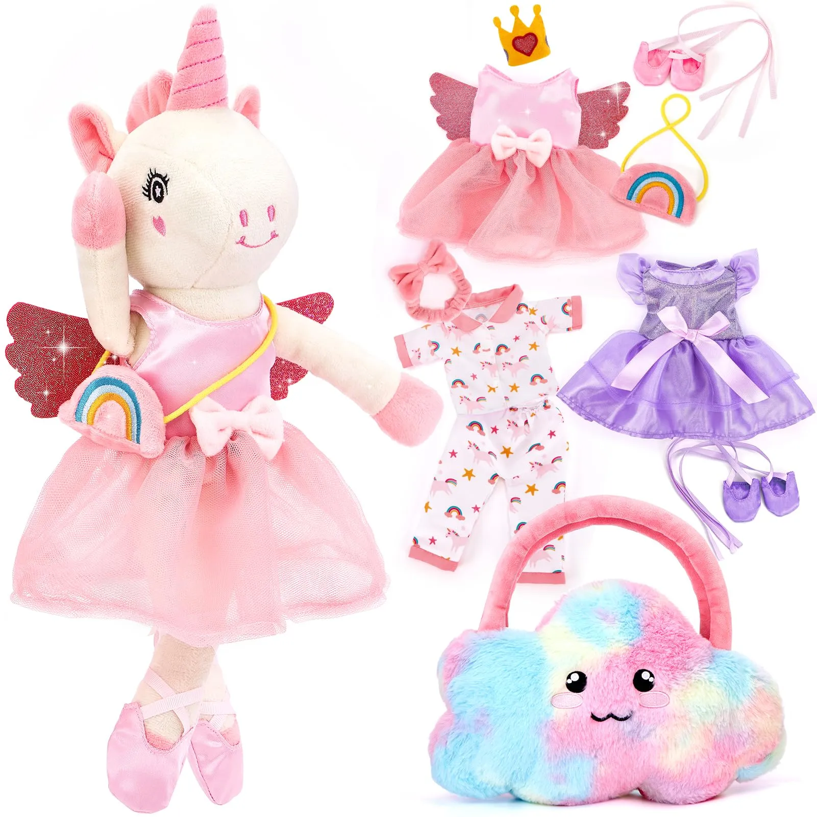 Hahaland Set Regalo Unicorno per Bambina 3-6 Anni - Peluche, Borsa e Abiti
