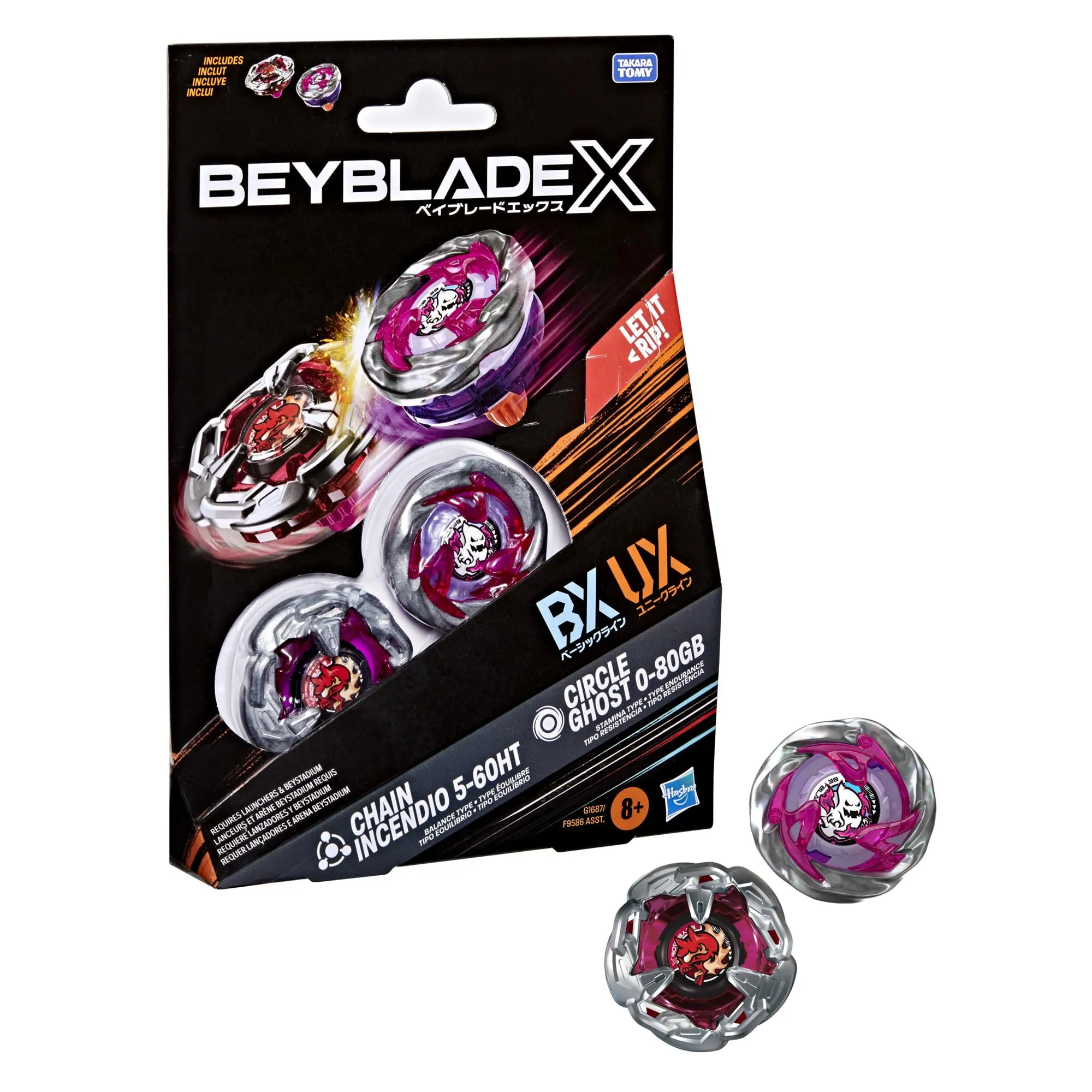 Hasbro Beyblade X Dual Pack: Circle Ghost 0-80GB e Chain Incendio 5-60HT