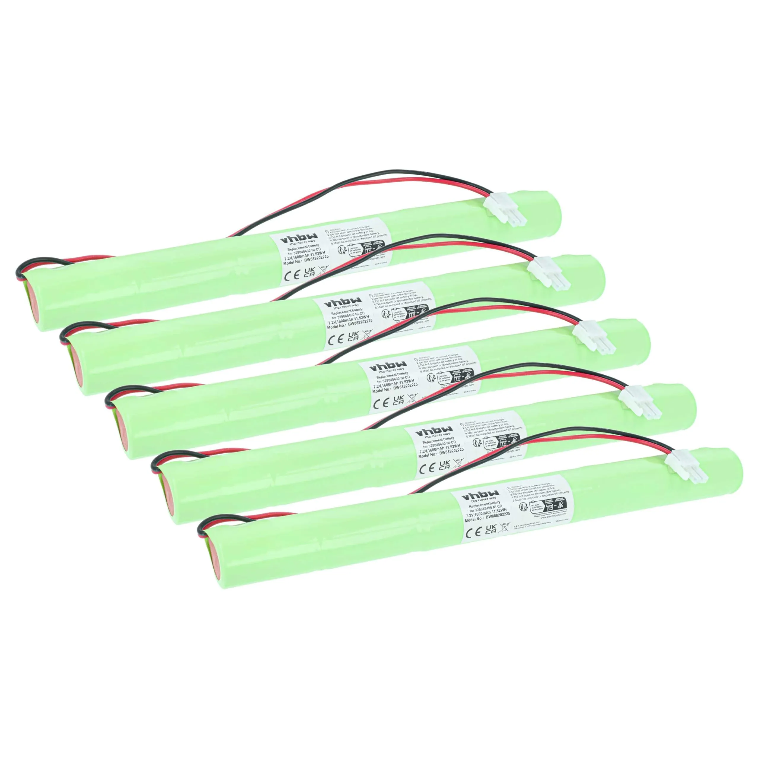 vhbw 5x Batteria Compatibile con BAES FLUO EVAC Illuminazione di Emergenza (1600mAh, 7,2V, NiCd)