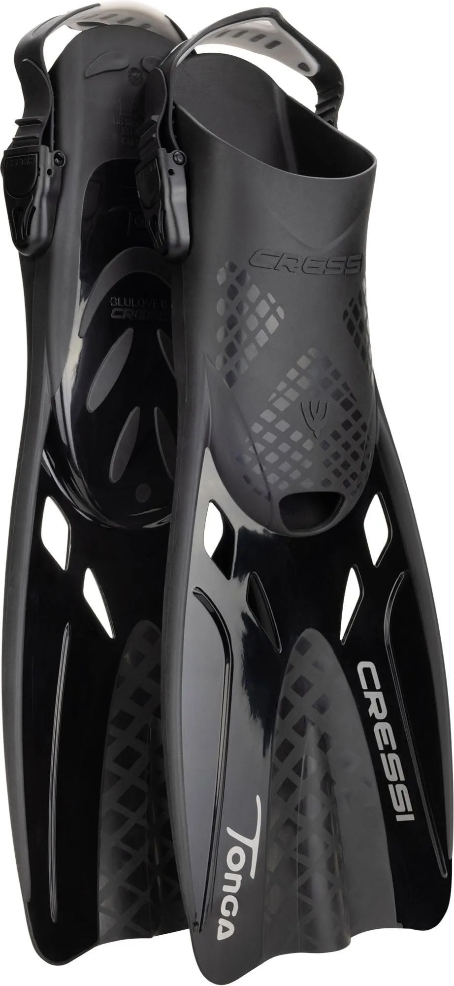 CRESSI Tonga Fins Black/Black L/XL - Pinne Leggere Corte Regolabili per Snorkeling e Nuoto