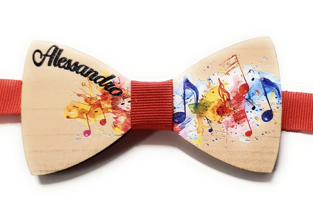 Papillon in Legno Personalizzato - Tema Musica e Note Musicali