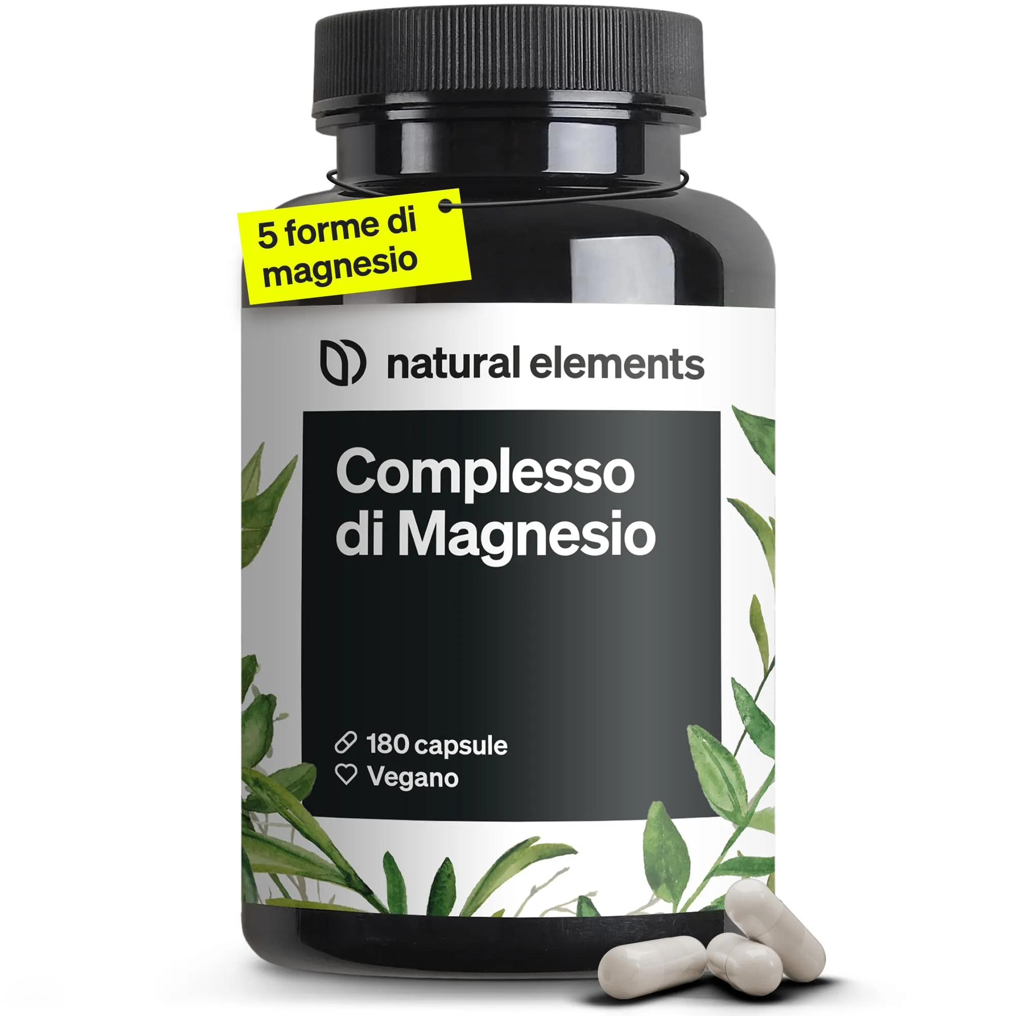 Magnesio Completo - Integratore di Magnesio a 5 Composti - 400 mg per Dose - Vegan - Natural Elements