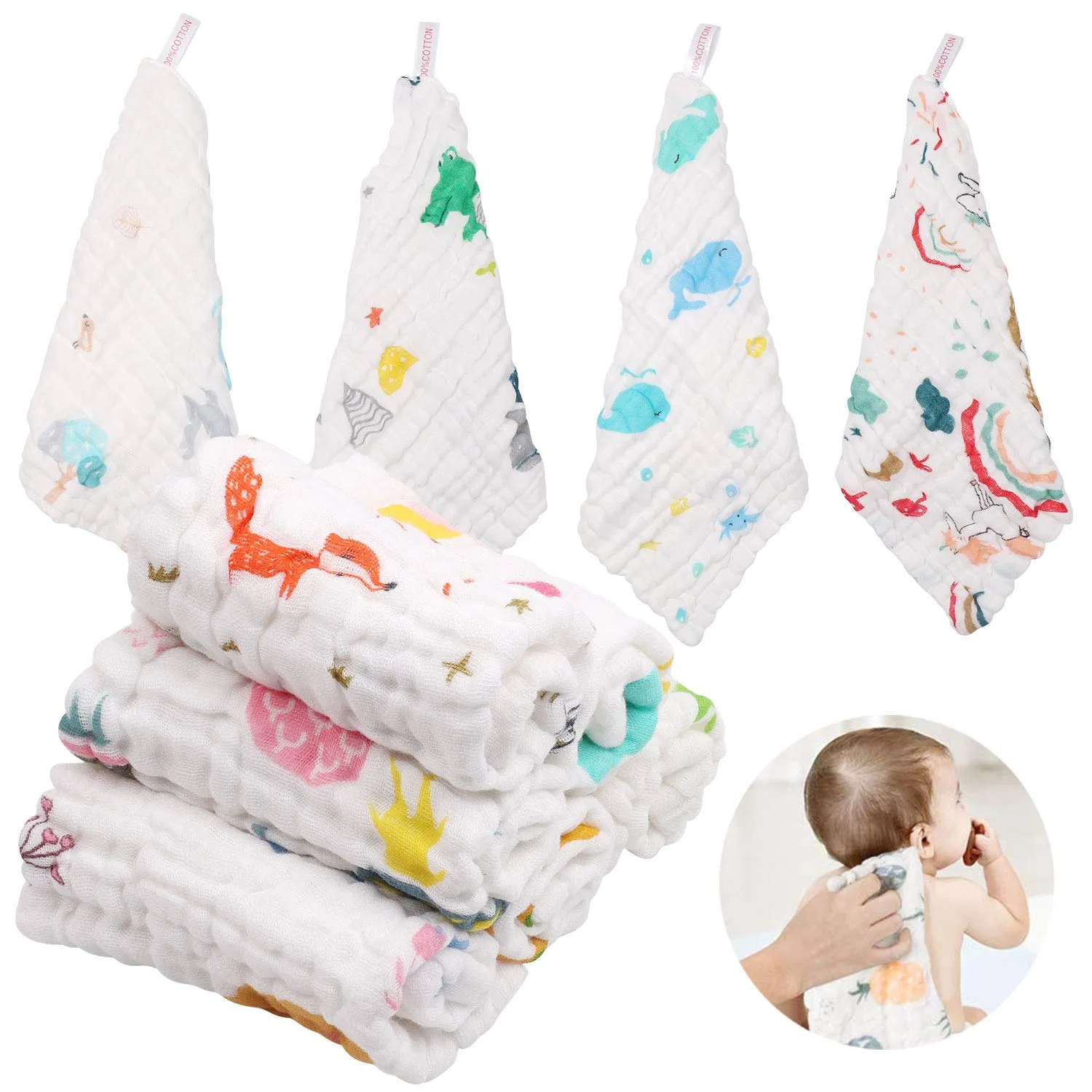 ABirdon 10 Pz Mussole Asciugamani Bambini in Cotone Organico