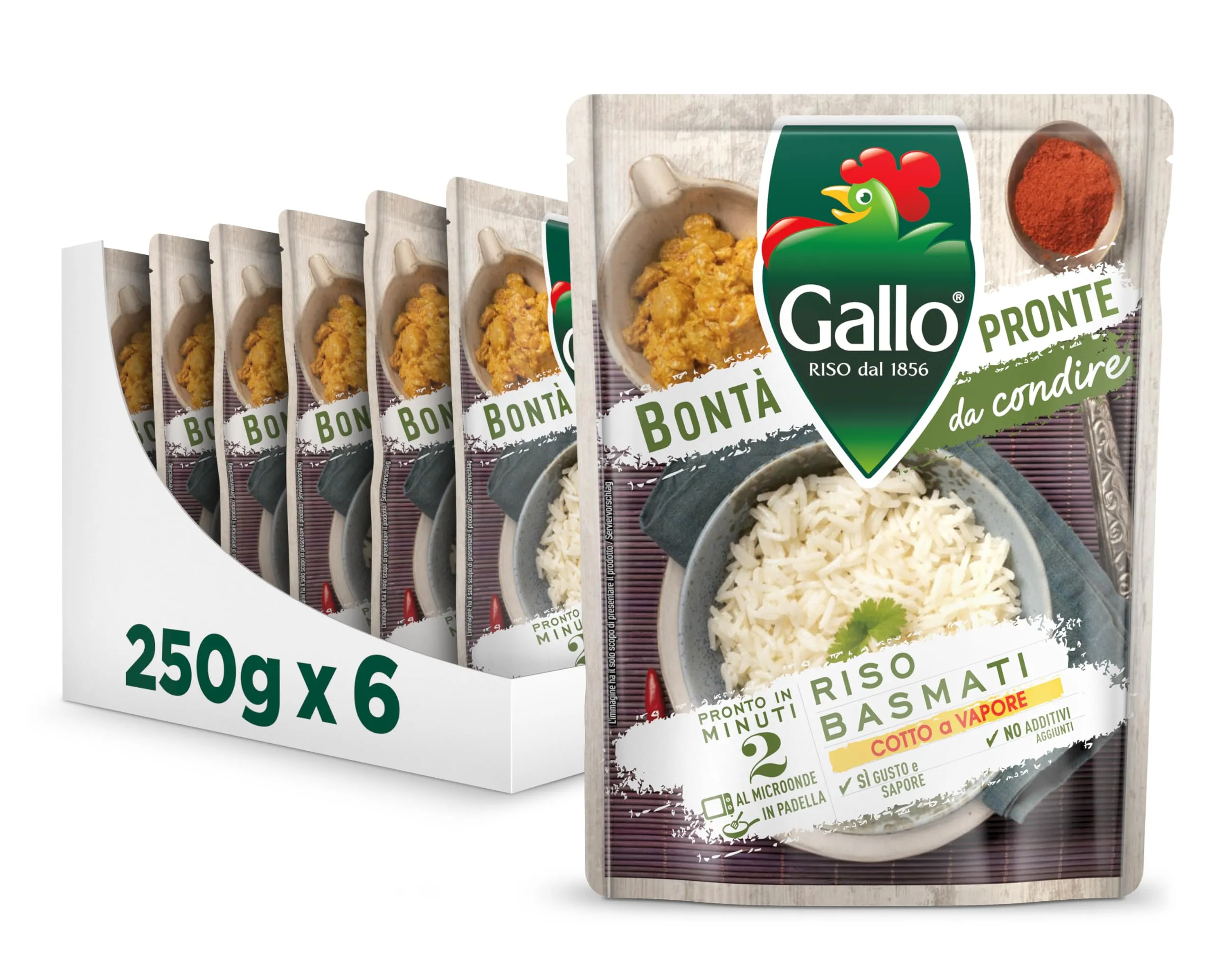 Riso Gallo Bontà Pronte Riso Basmati - 6 Confezioni da 250g