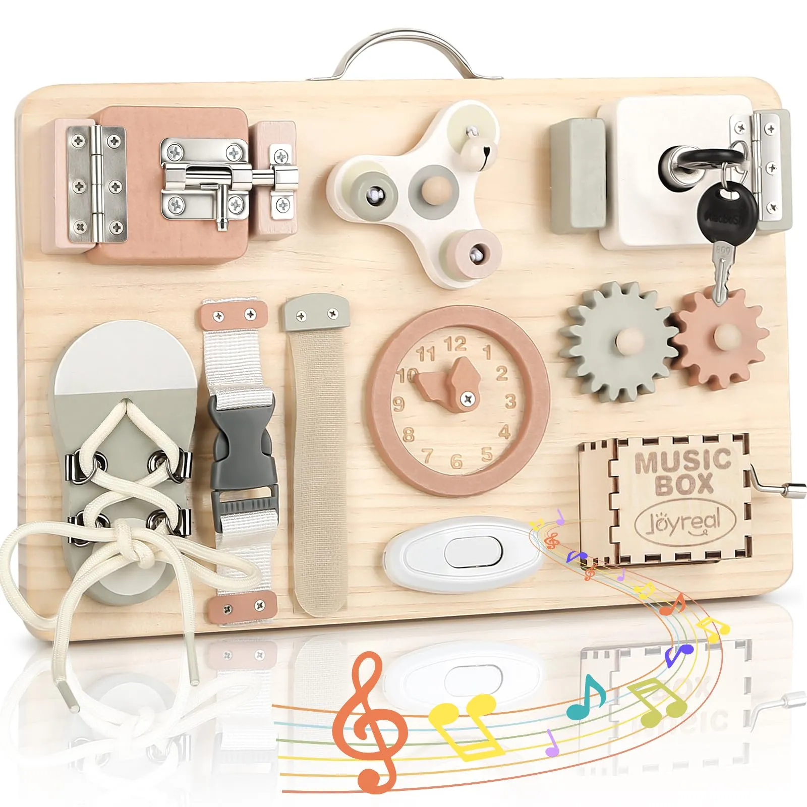 Joyreal Pannello Sensoriale Montessori in Legno con Carillon e Specchio