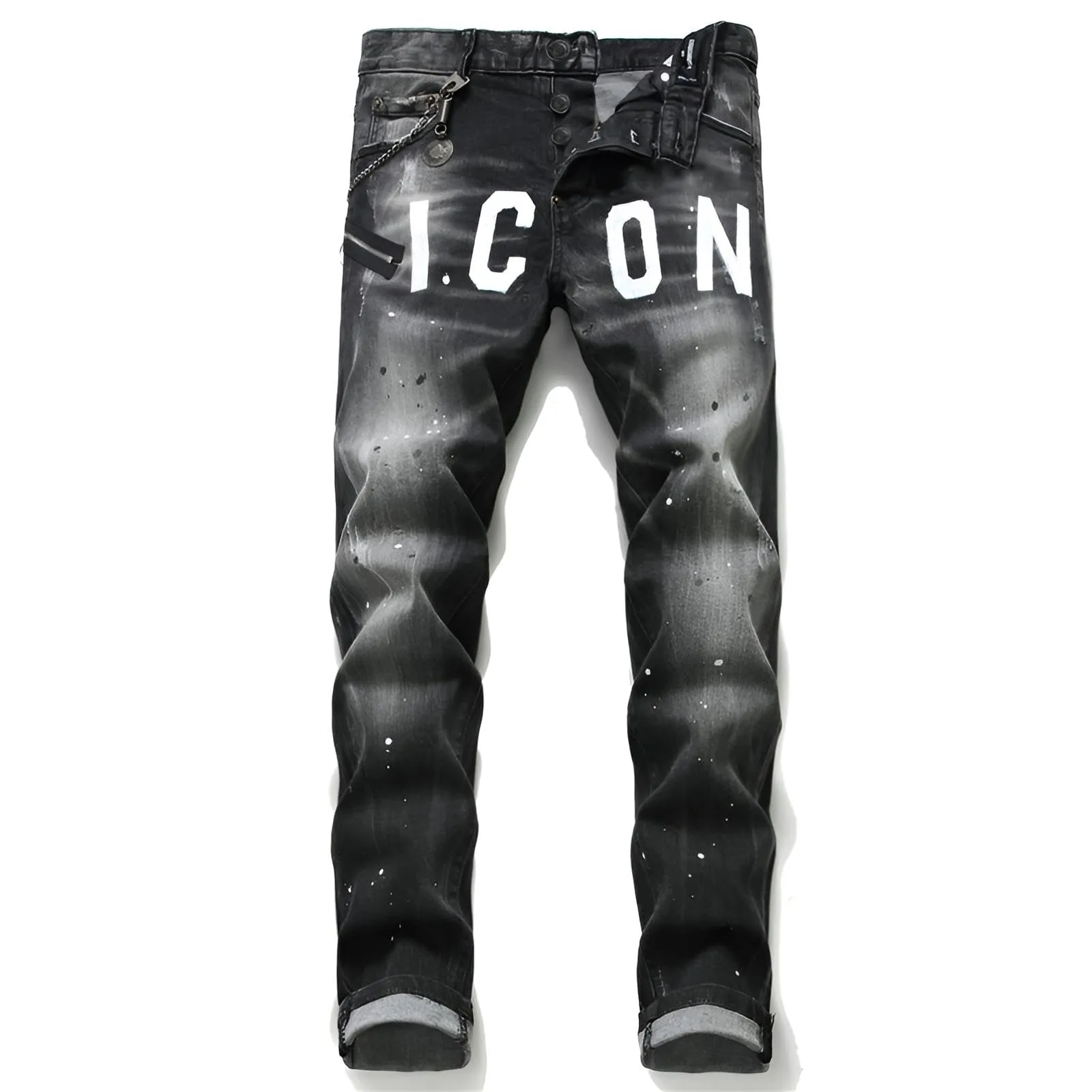 Kdtoll Jeans Uomo Slim Fit con Spruzzi di Inchiostro