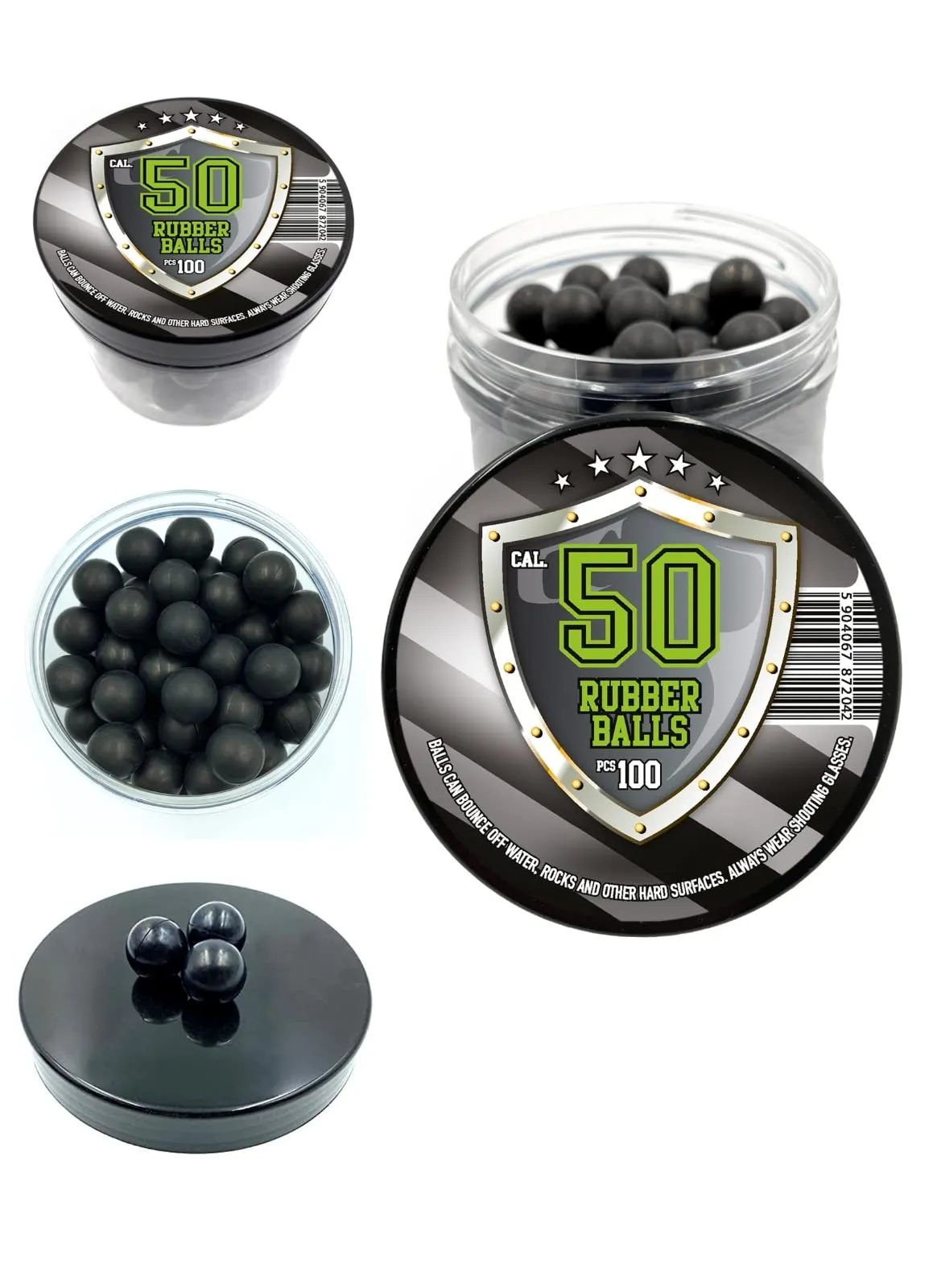 100 Palline di Gomma Dura Calibro .50 per Addestramento e Autodifesa