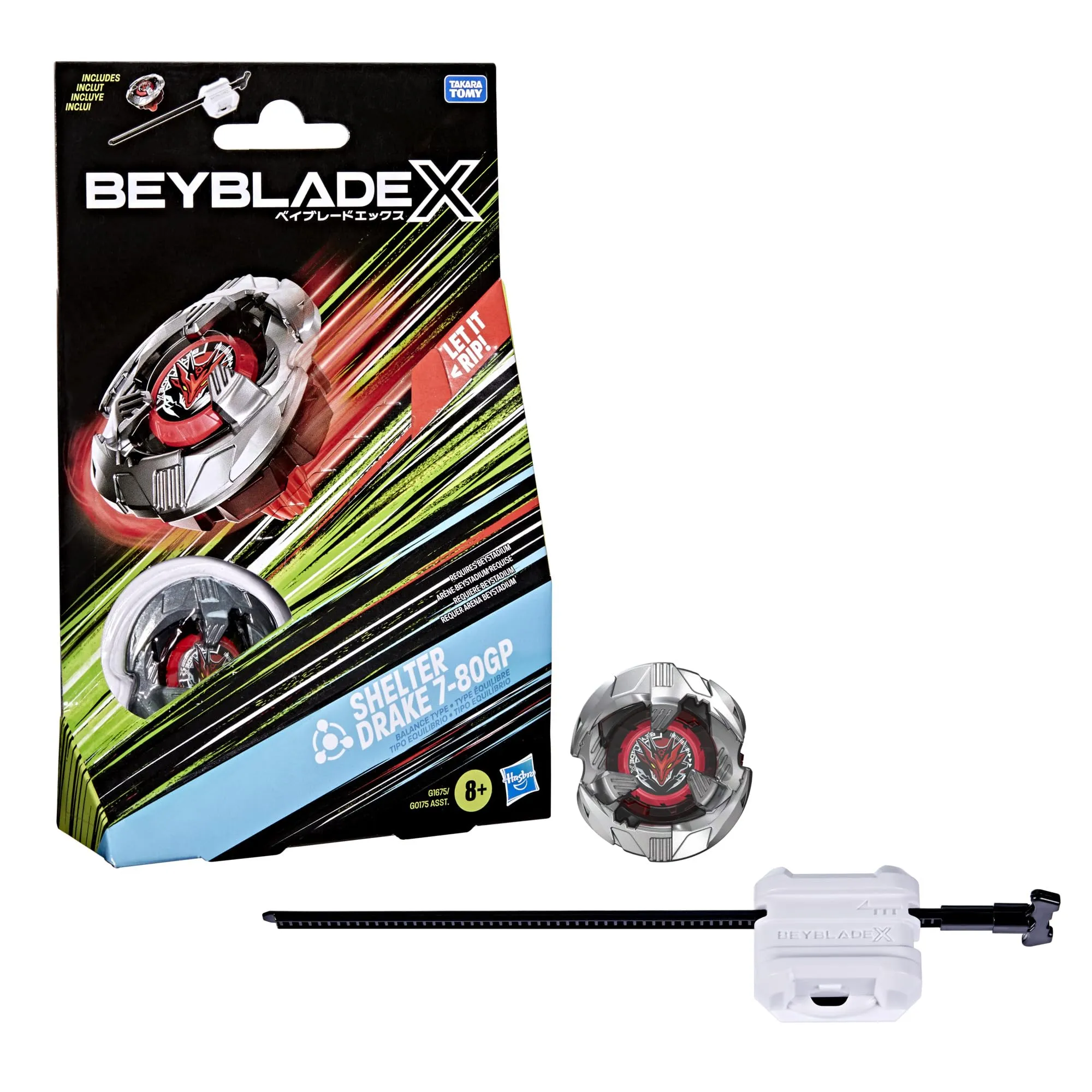 Hasbro Beyblade X, Set Starter Pack Shelter Drake 7-80GP BX con Trottola e Lanciatore