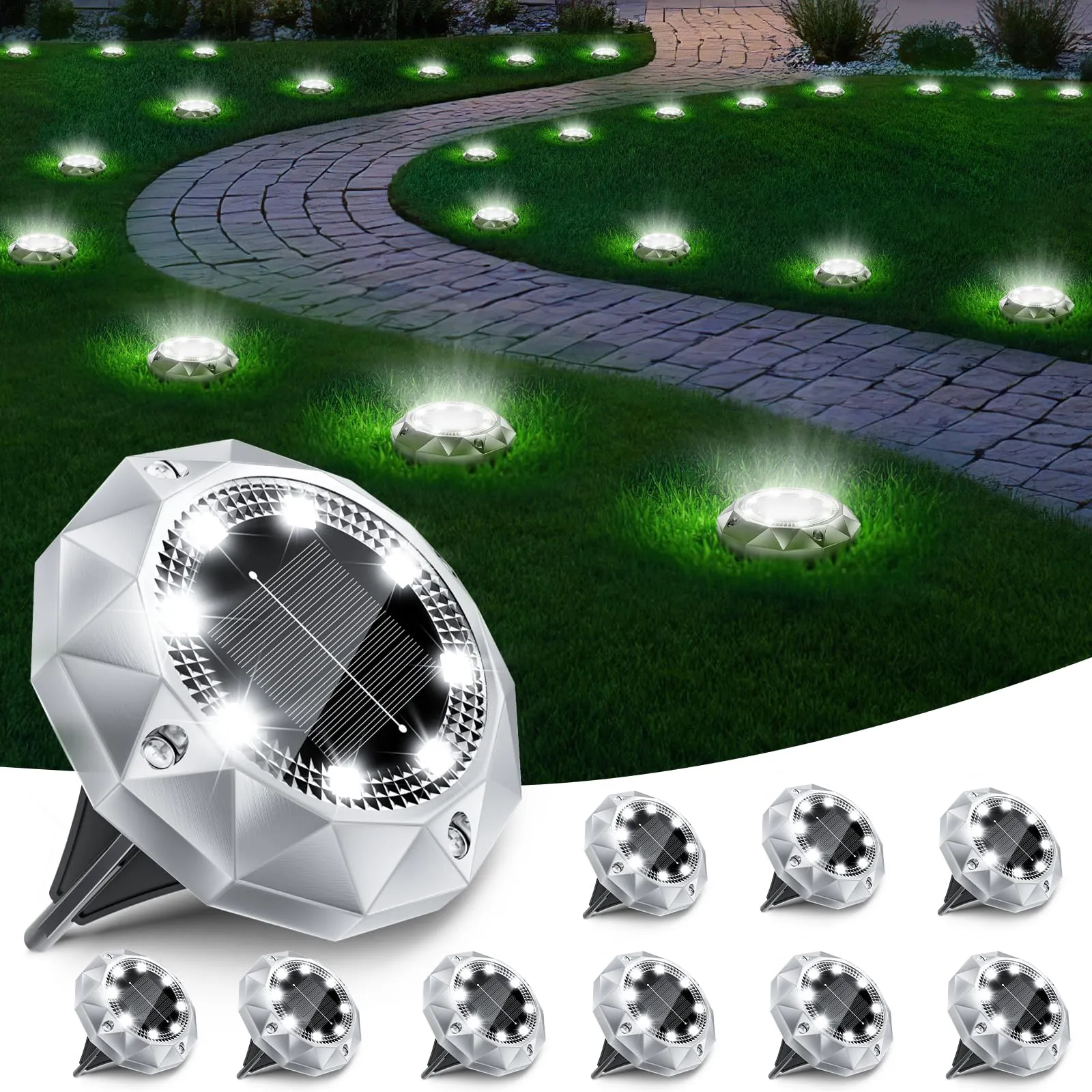 Set di 10 Luci Solari da Giardino a LED, Bianco Freddo