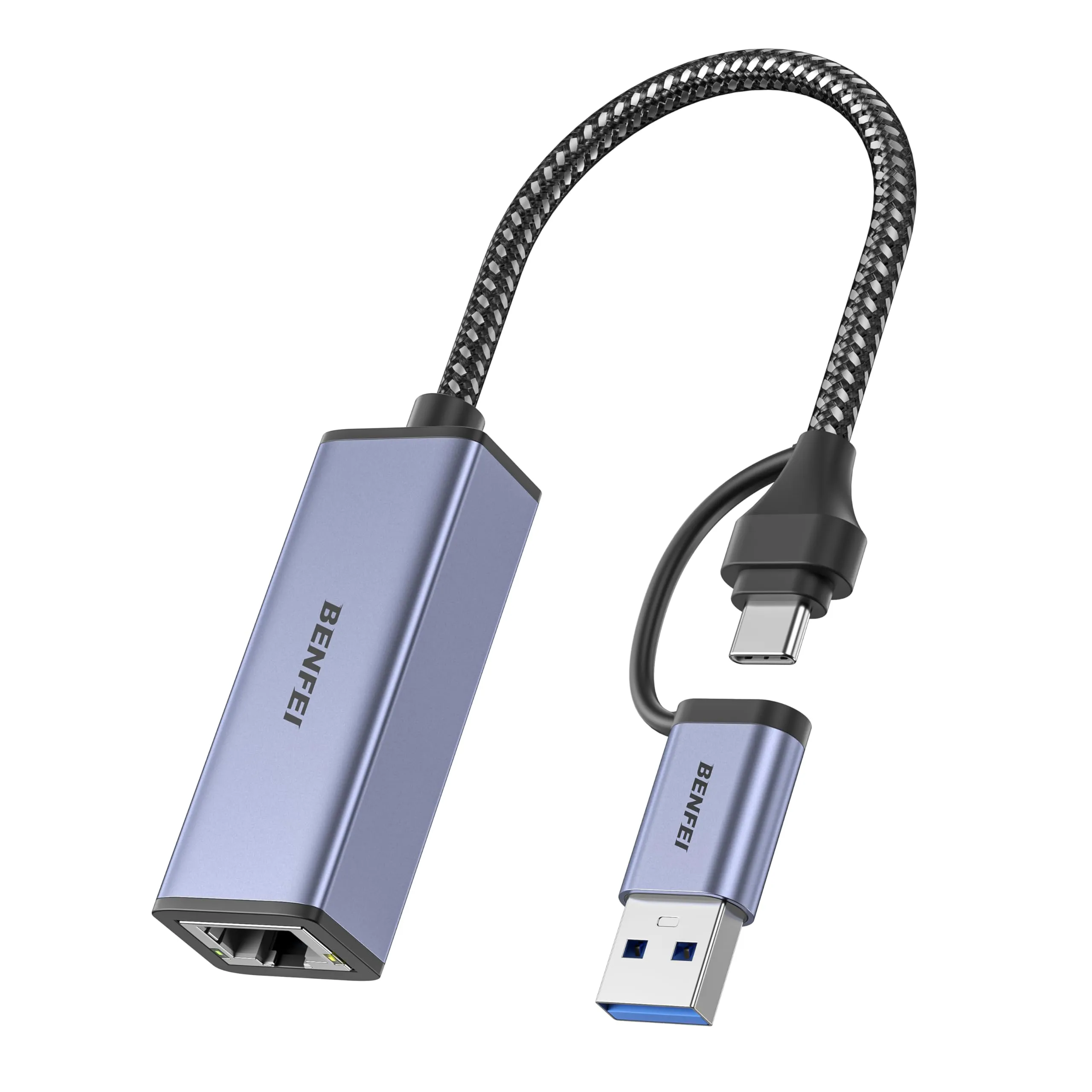 BENFEI Adattatore USB a Ethernet, USB 3.0 a RJ45 1000Mbps Gigabit Ethernet LAN Adattatore, Compatibile per Laptop PC con Windows 11/10/8.1/8/7/XP/Vista, Mac OS [Guscio in alluminio e cavo in nylon]