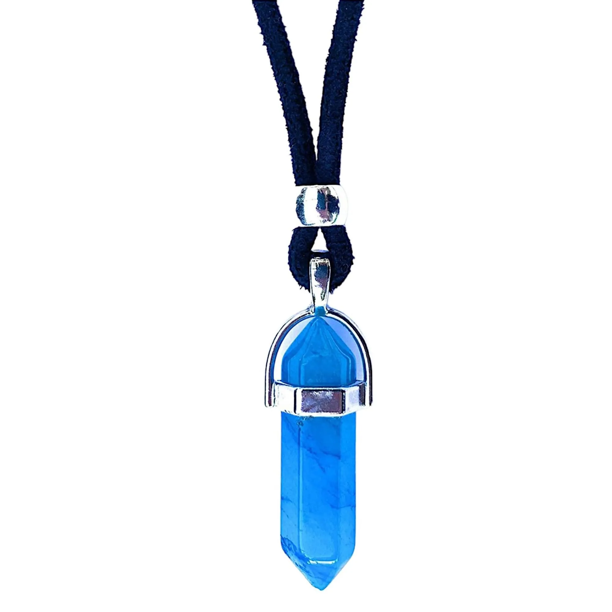 Ciondolo Punta di Freccia in Quarzo Blu Placcato Argento - Amuleto Energetico Unisex