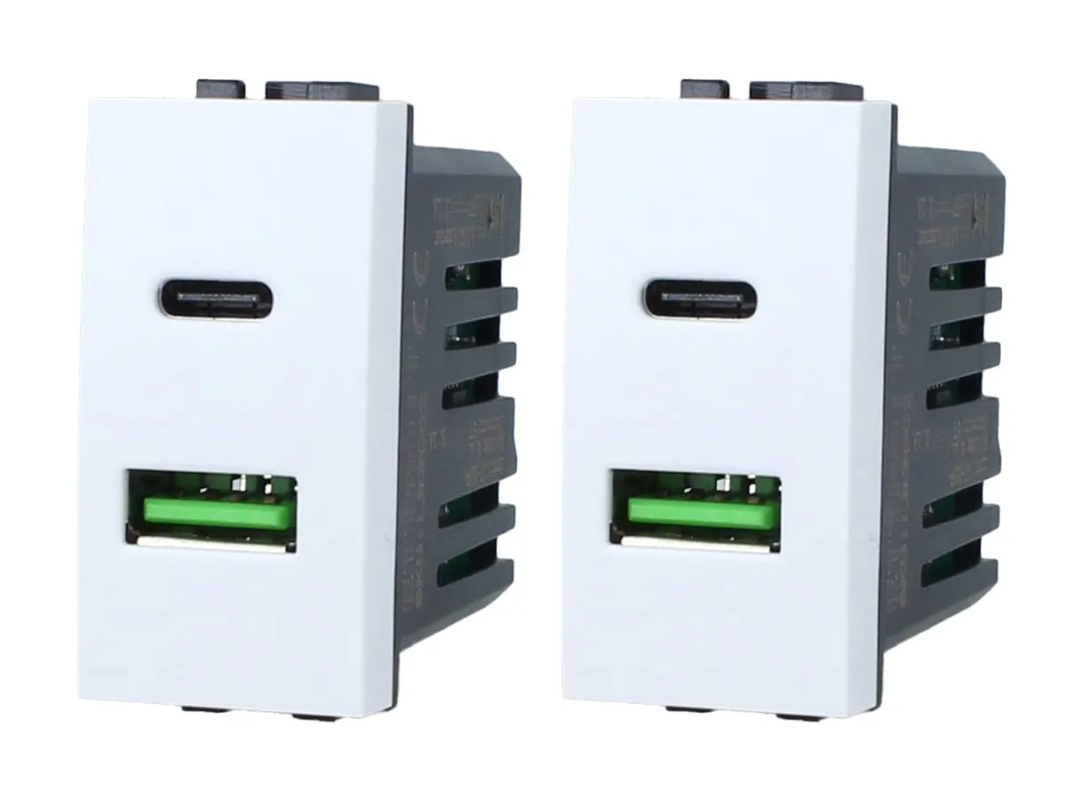 Doppia Presa USB C + USB A Compatibile con Bticino Living Light (Bianco)