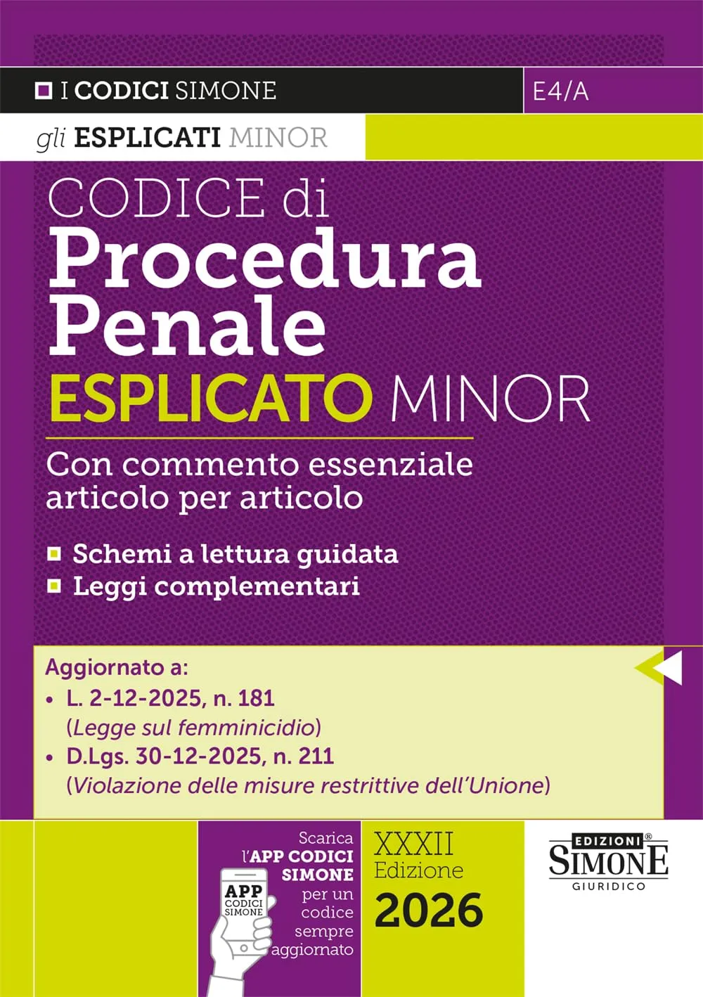 Codice di Procedura Penale Esplicato Minor - Edizione con App Codici Simone