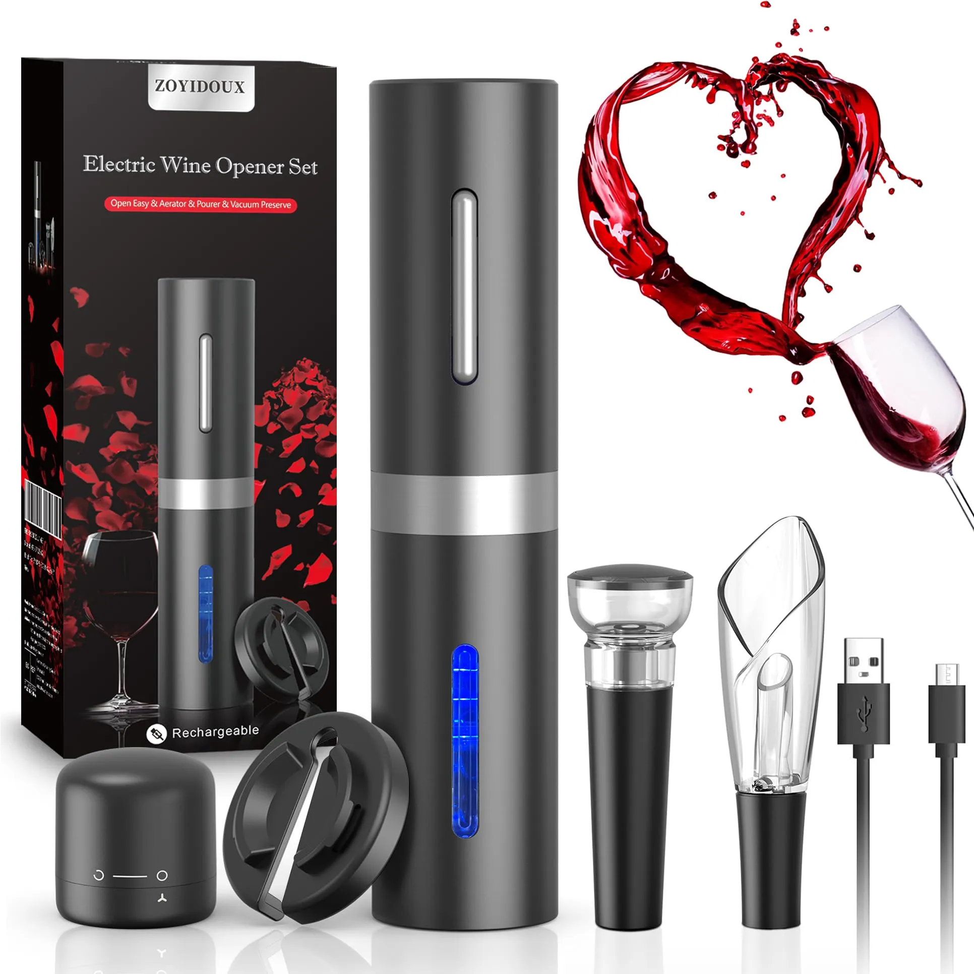 Apribottiglie Elettrico Ricaricabile 6 in 1 Set con Accessori