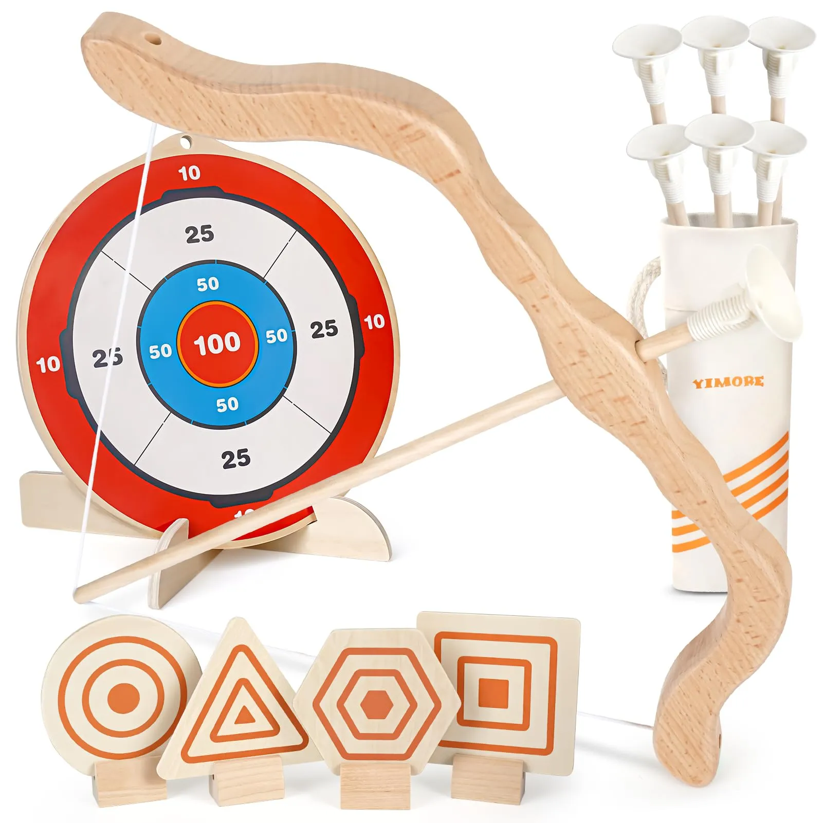 YIMORE Set Arco e Frecce in Legno per Bambini con Bersagli e Faretra
