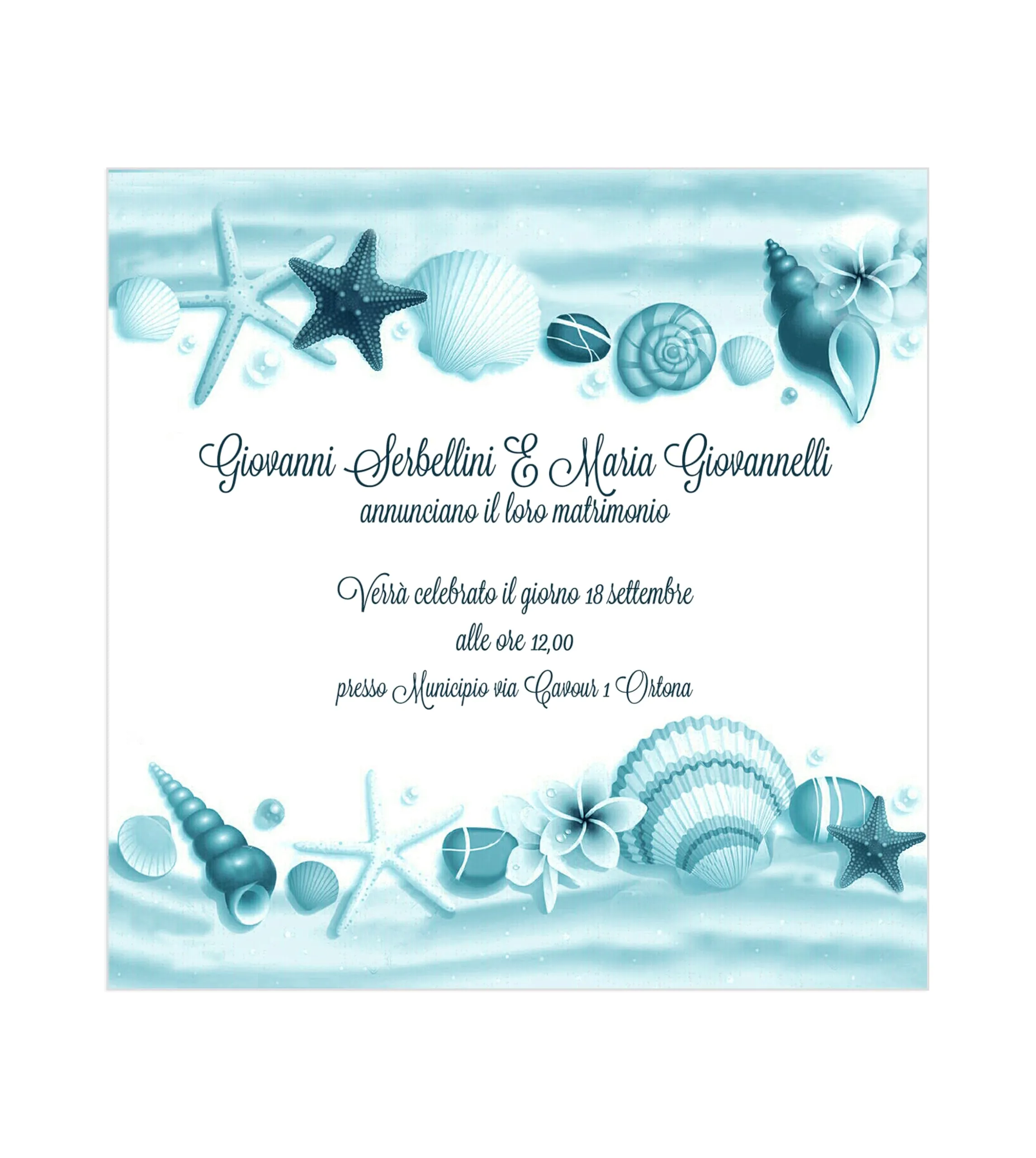 Partecipazioni Matrimonio Tema Mare - Inviti Nozze Conchiglie e Stelle Marine Personalizzabili