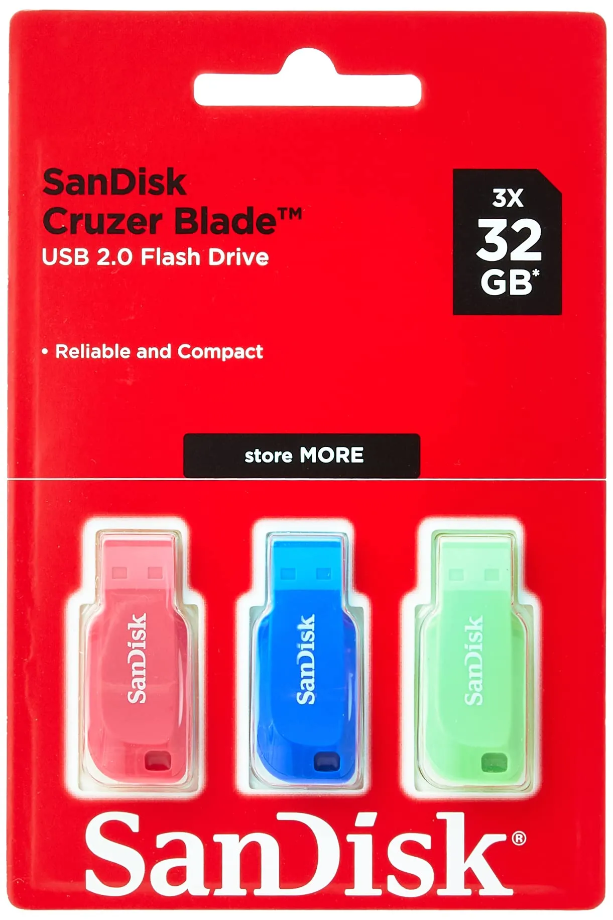 SanDisk Cruzer Blade 3X 32GB - Set di 3 Chiavette USB