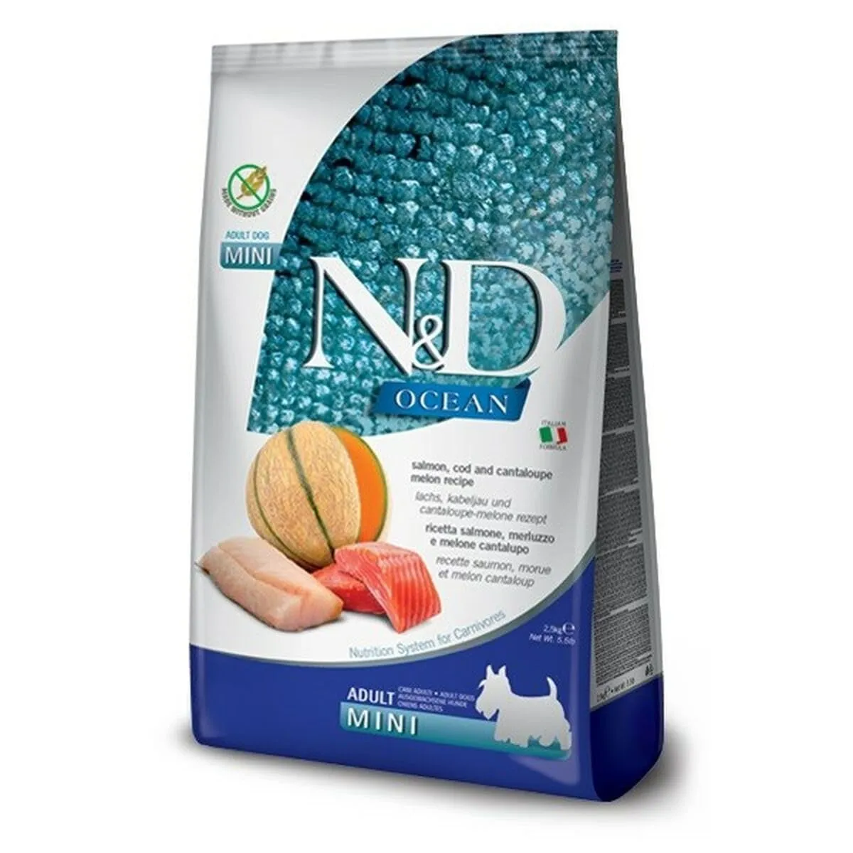 N&D Ocean Cane Adult Mini Salmone, Merluzzo e Melone Cantalupo