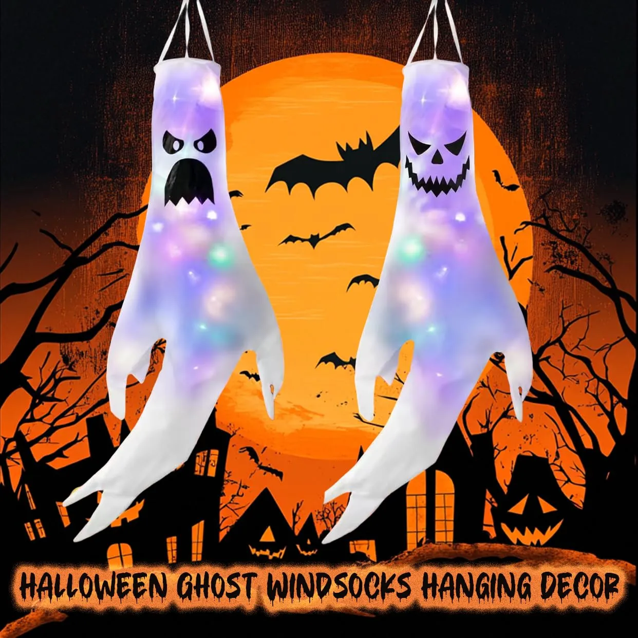 2 Maniche a Vento Fantasma di Halloween con LED Colorati