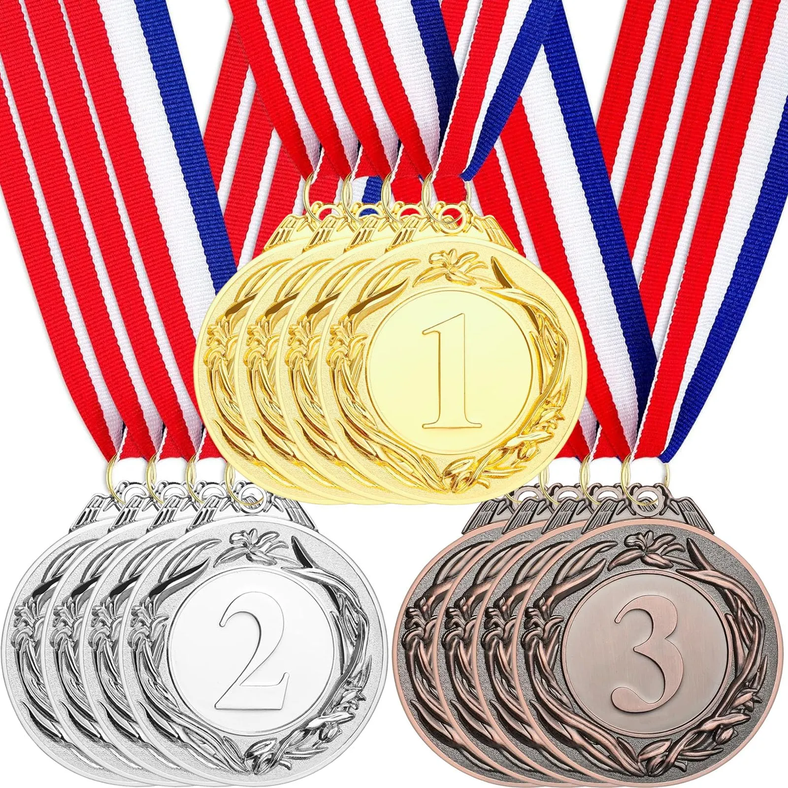 Set 12 Medaglie Premio Oro Argento Bronzo con Nastri Tricolore - Stile Olimpico