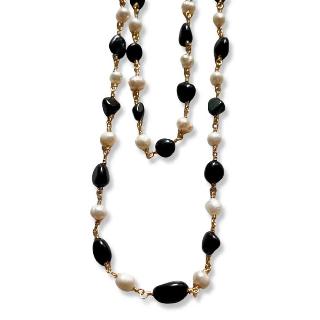 Collana in Pietrine Dure e Perle di Fiume (Onice con Perle)