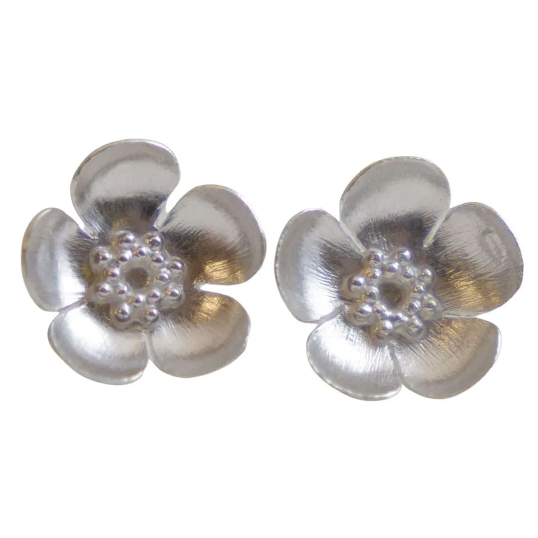 Orecchini a Bottone Fiore di Ranuncolo in Argento Sterling 925
