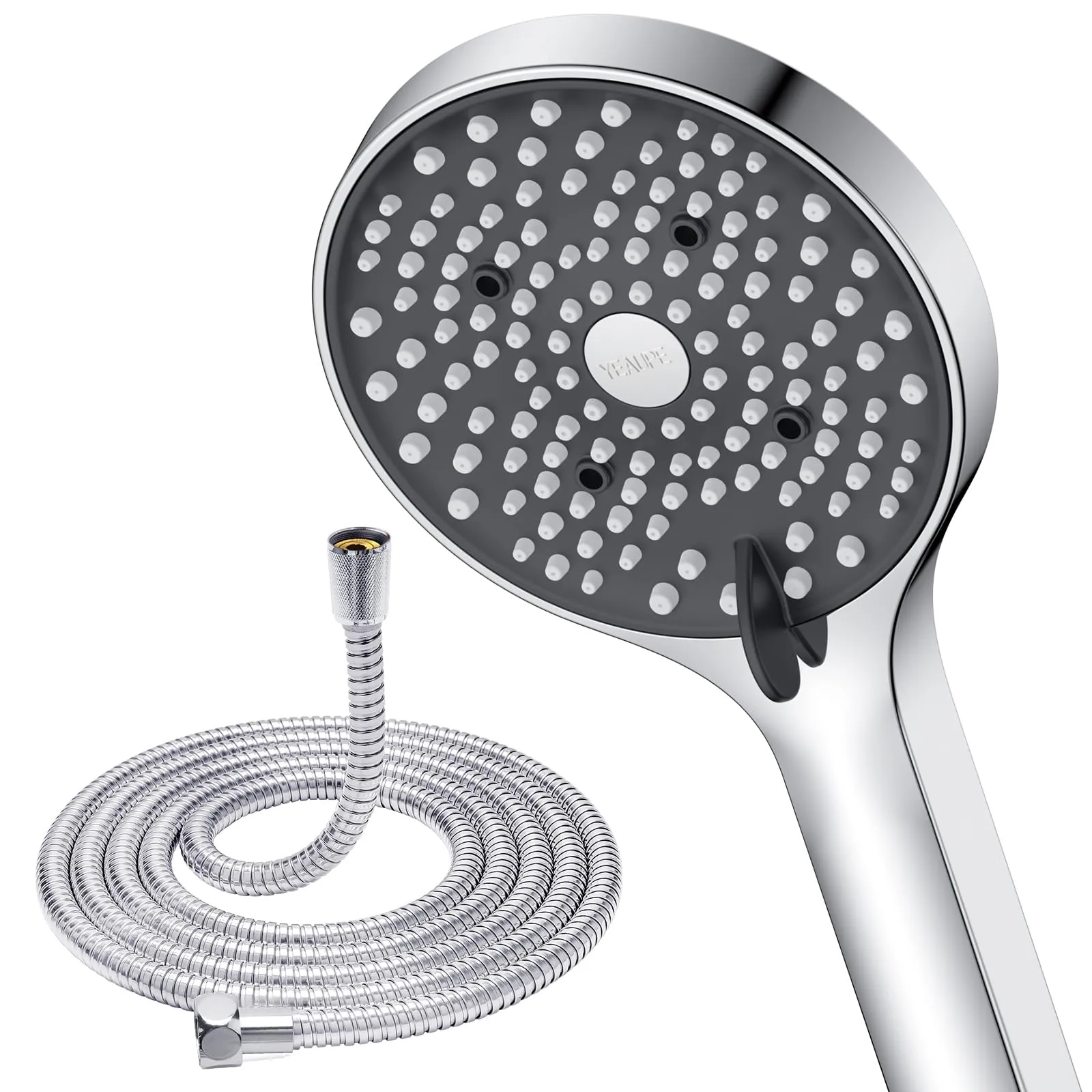 YEAUPE Soffione Doccia Anticalcare, Doccia Soffione Grande (130 mm di diametro) con 6 tipi di getti, soffione doccia ad alta pressione, Cromato