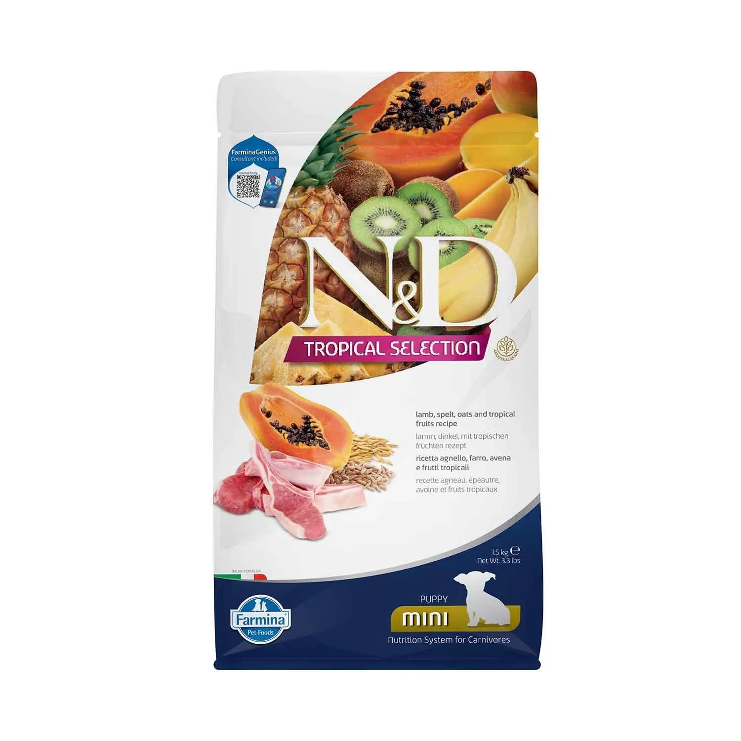 Farmina N&D Tropical Agnello e Frutti Tropicali Puppy Mini 1,5kg