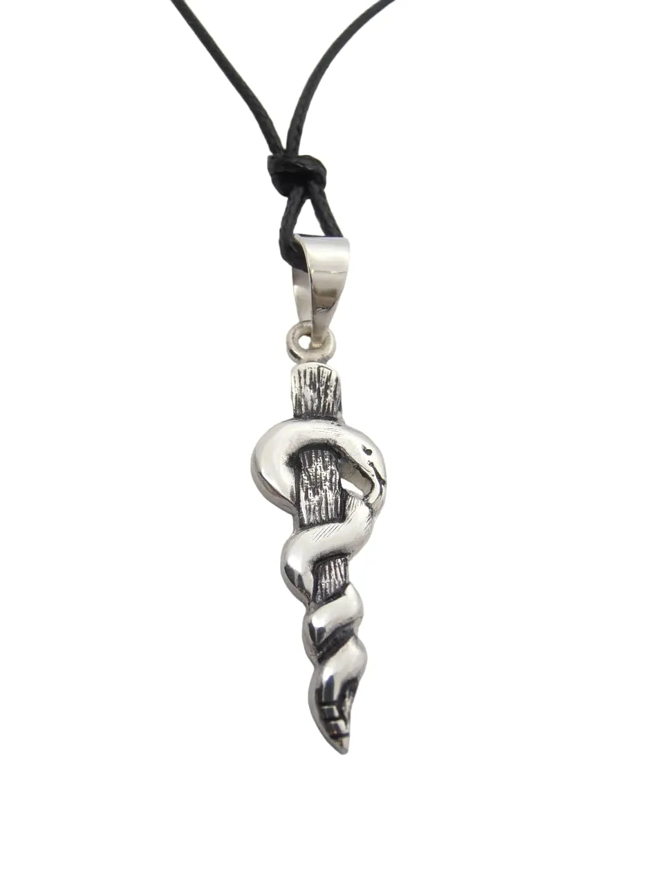 Bastone di Esculapio - Asclepio : simbolo di Medici e Dottori - Ciondolo in Argento 925 - Medicina - stemma - logo - pendente con girocollo in cordoncino -