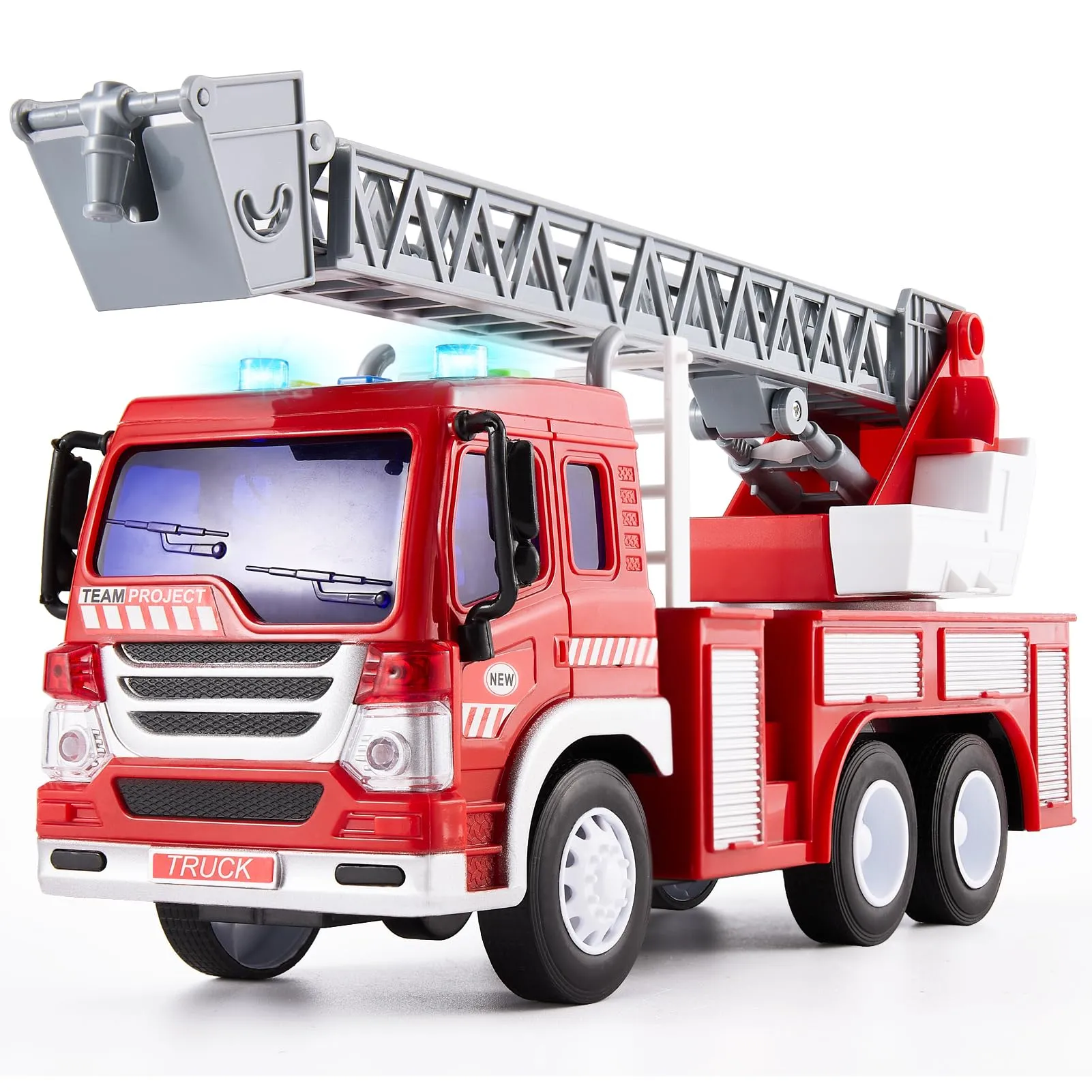 HERSITY Camion Pompieri Giocattolo Grande, Giochi Vigili del Fuoco con Luci e Suoni, Scala Retrattile, 1/16 Camioncino con Macchinine per Bambini Maschio 3 4 5 Anni