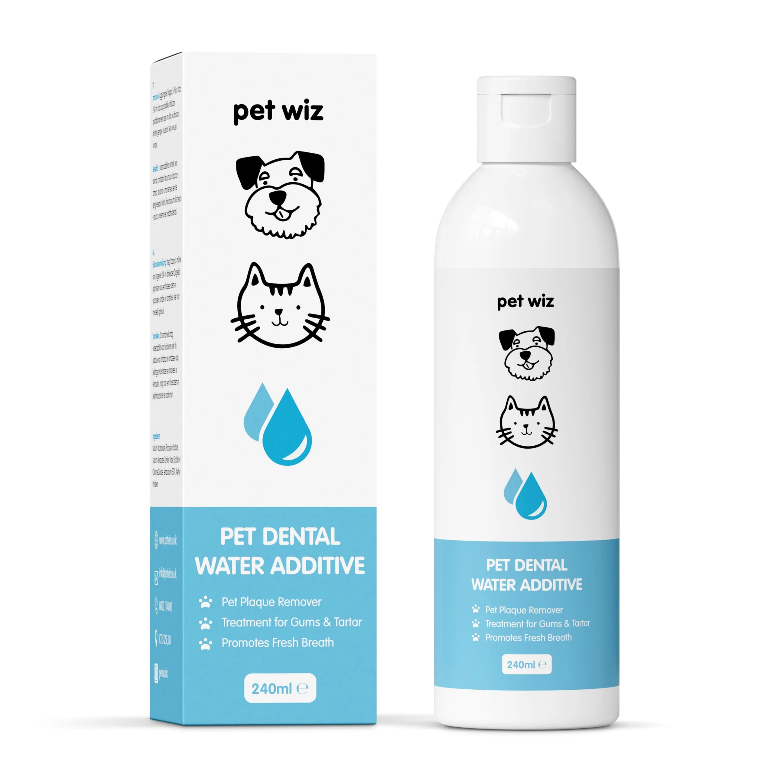PetWiz Additivo per Acqua Dentale Cani e Gatti - Alito Fresco, Antiplacca e Tartaro