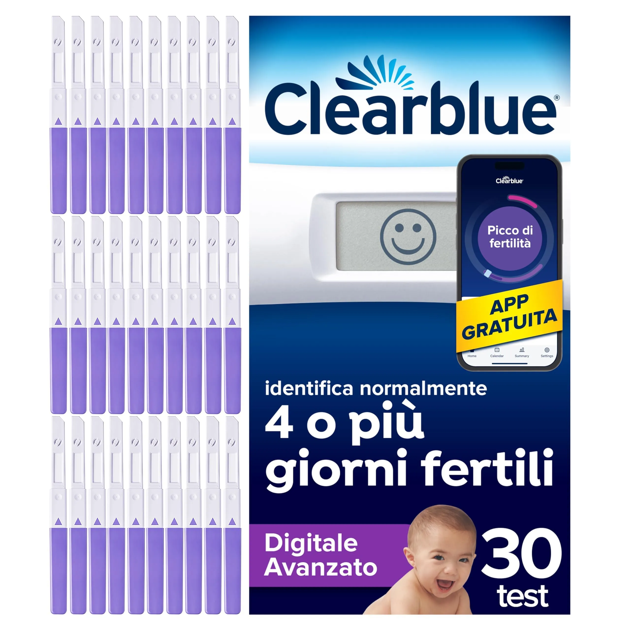 Test di Ovulazione Clearblue Digitale Avanzato 1 Portastick Digitale e 30 Bastoncini