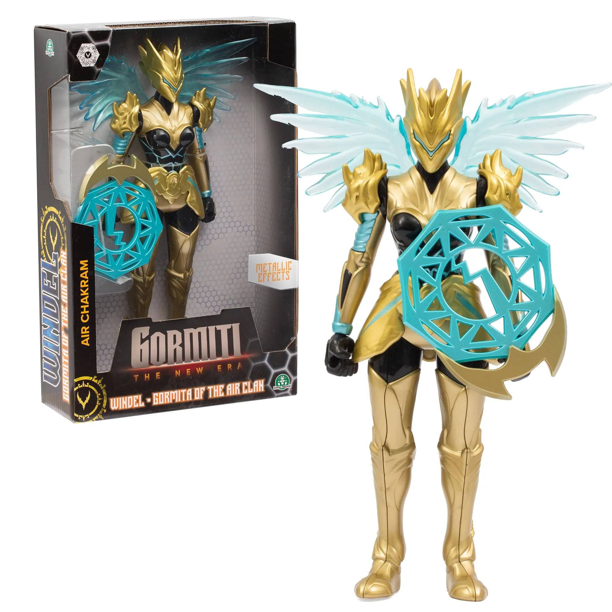 GORMITI THE NEW ERA - Gormita Del Clan Dell'Aria Windel Skye, Action Figure 27 Cm Articolato, Eroe Con Armatura Oro Nera E Accessorio Chakra Energetico, Per Bambini A Partire Dai 3 Anni