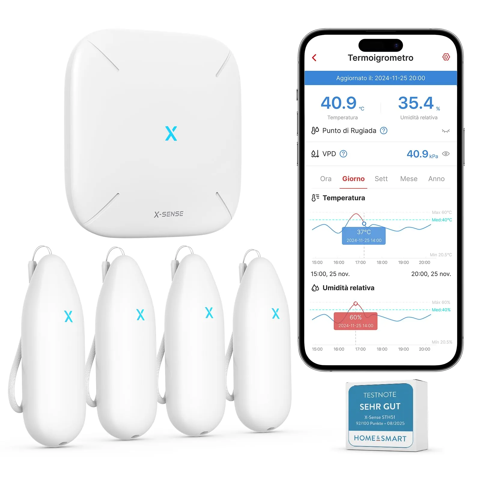 X-Sense STH55 Termometro Igrometro WLAN Smart con App e Sensori Multipli