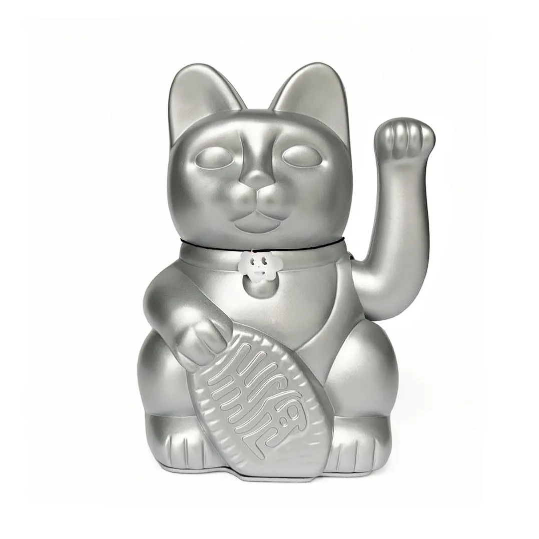 Gatto Portafortuna Maneki Neko Argento, L (12x9x18cm)