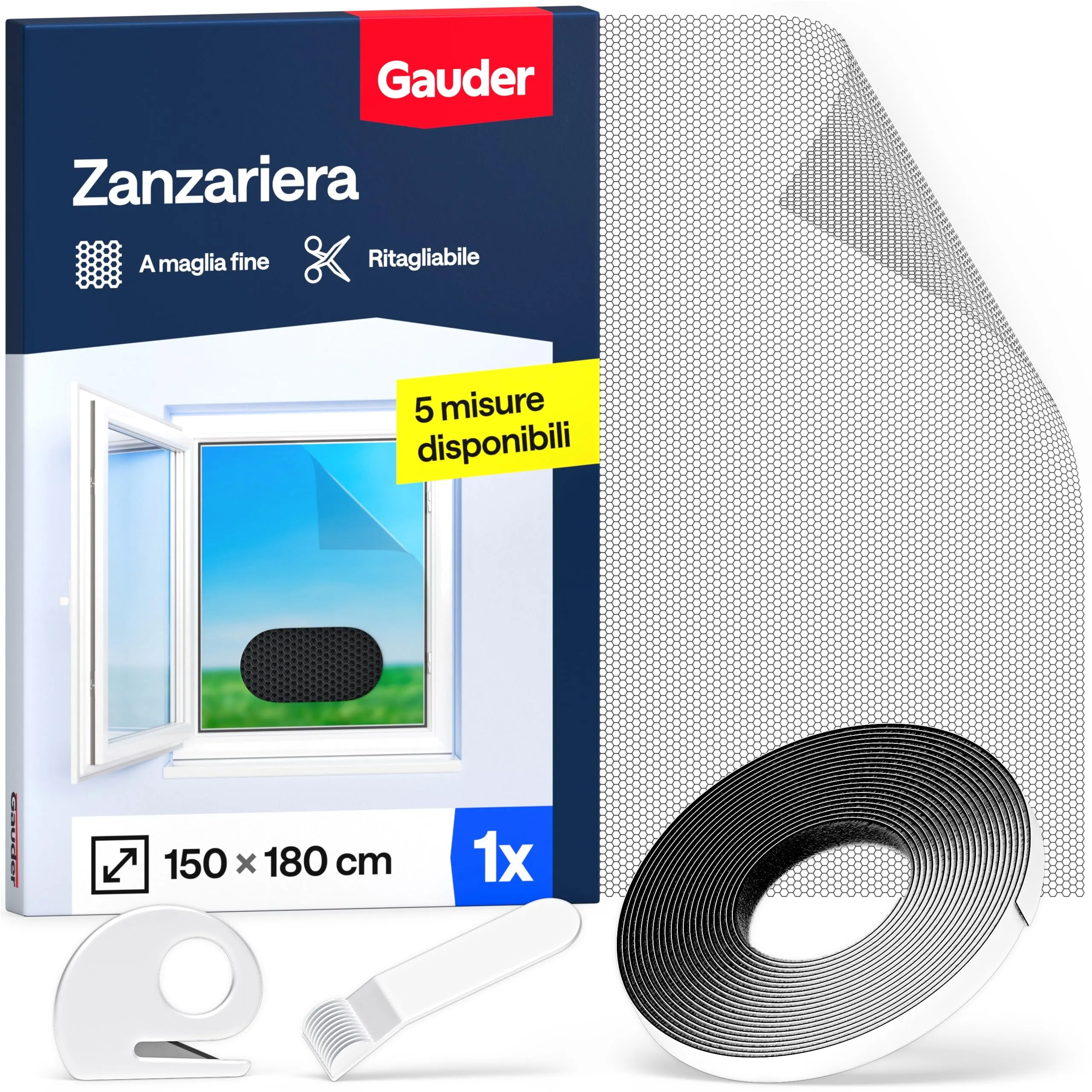 GAUDER Zanzariera per Finestra 150x180cm Nera - Protezione Adesiva Anti-Insetti