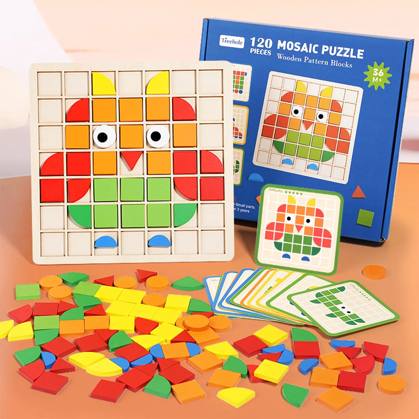Jastown 120pz Puzzle Mosaico in Legno: Gioco Educativo Montessori per Bambini