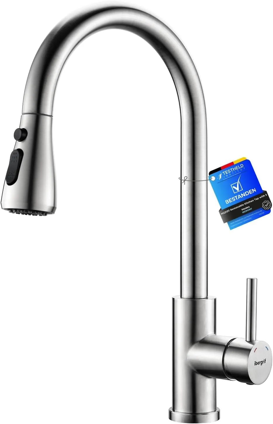 Ibergrif Rubinetto Miscelatore Cucina con Doccetta Estraibile Acciaio Inox