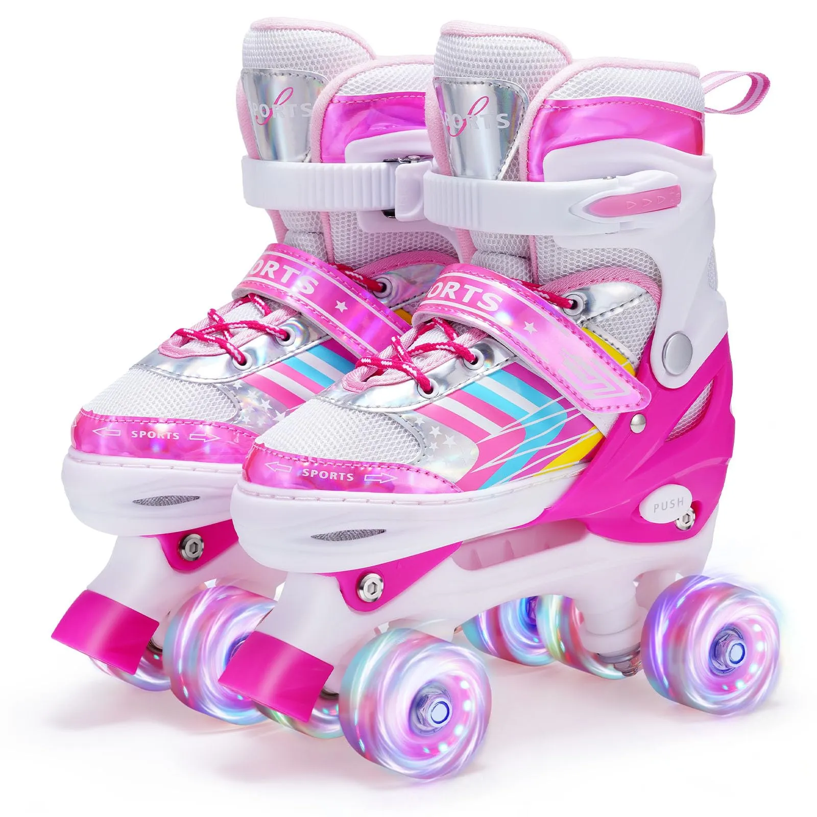 Pattini a Rotelle Bambina Regolabili a 4 Ruote con Ruote Luminose